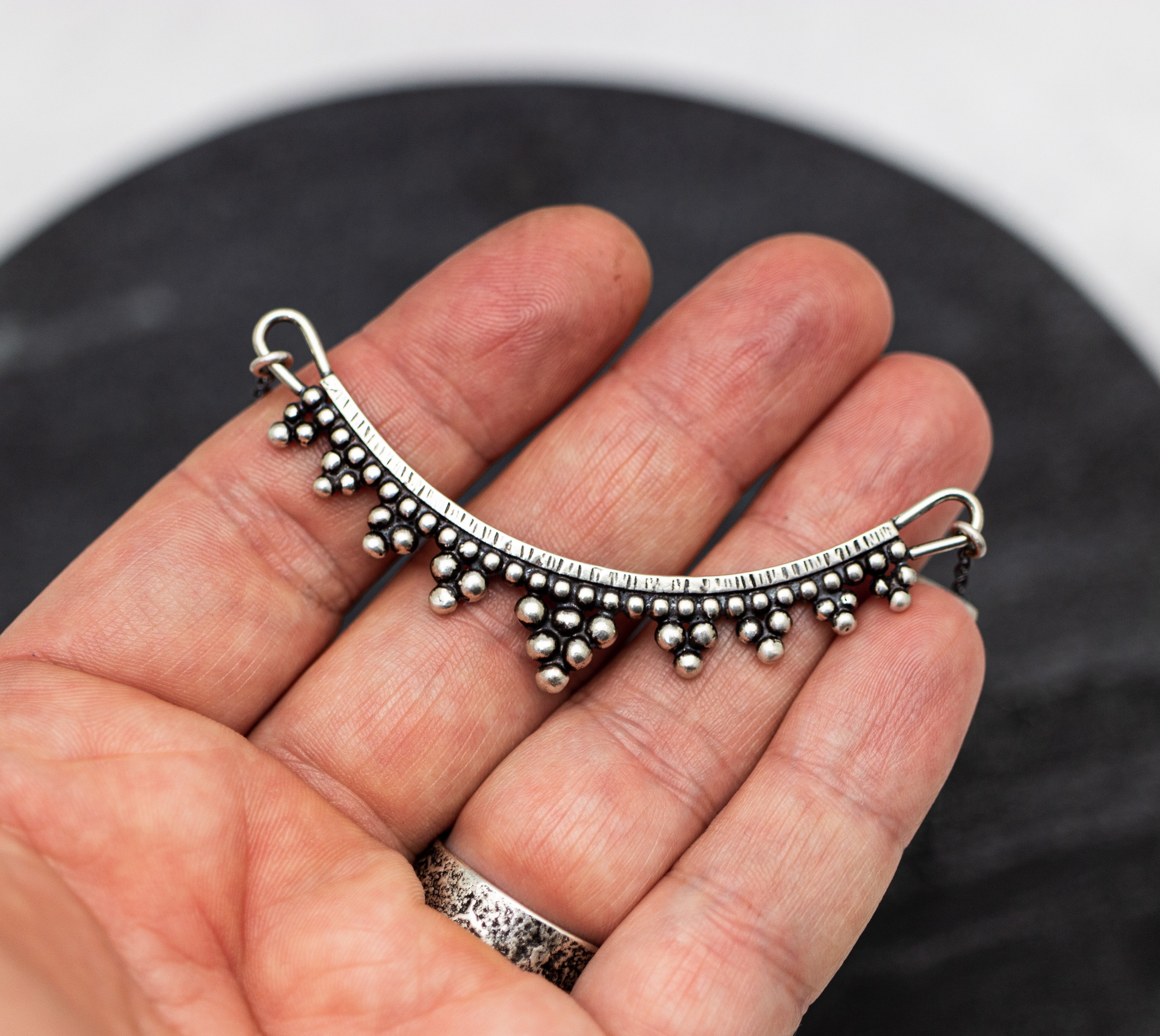 Wide Arc Necklace Sterling Silver and Fine Silver Made To Order