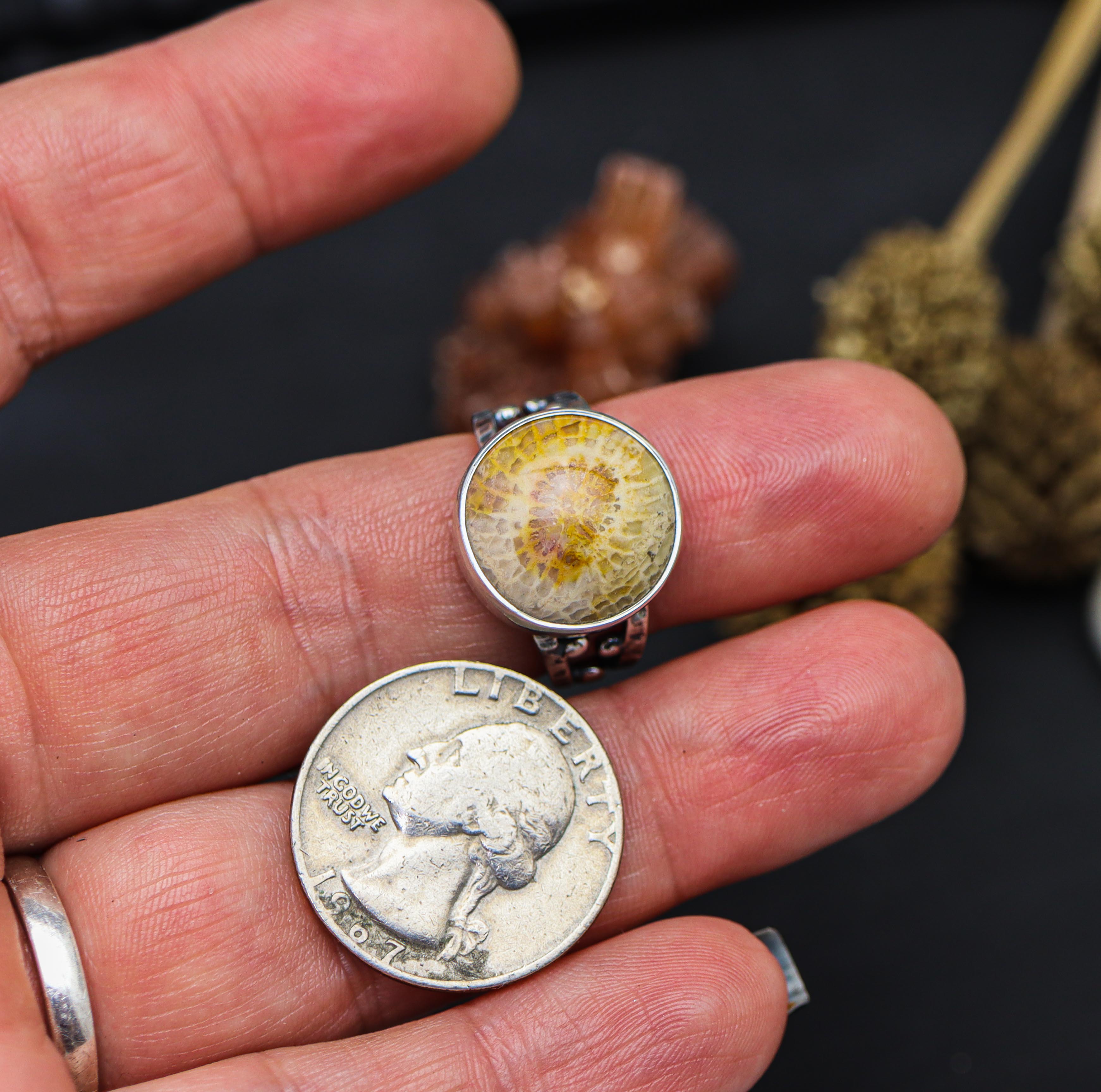 Fossil Coral Sterling Silver Bubble Band Ring Size 7.25