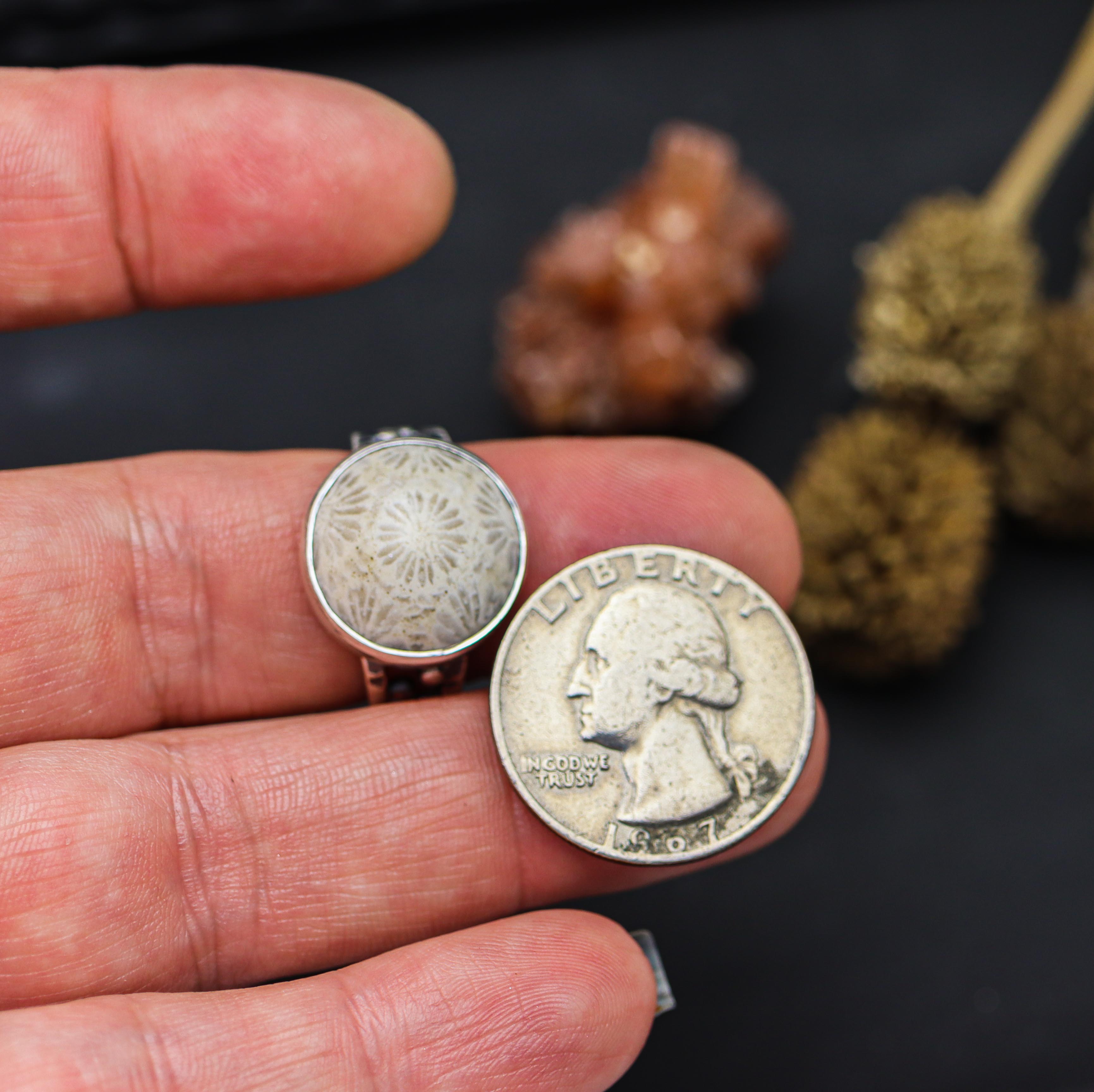 Fossil Coral Sterling Silver Bubble Band Ring Size 8.75