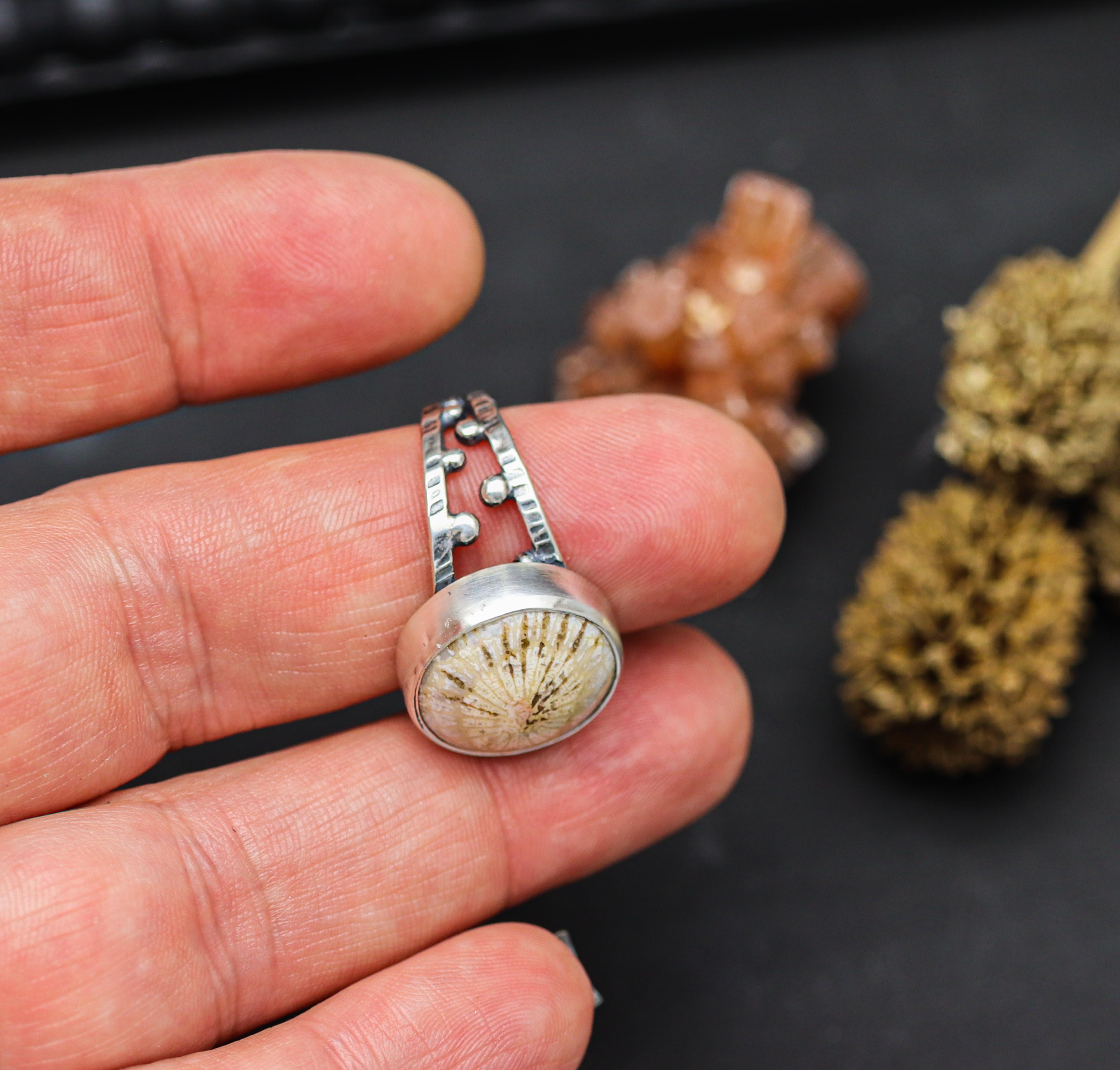 Fossil Coral Sterling Silver Bubble Band Ring Size 8.5