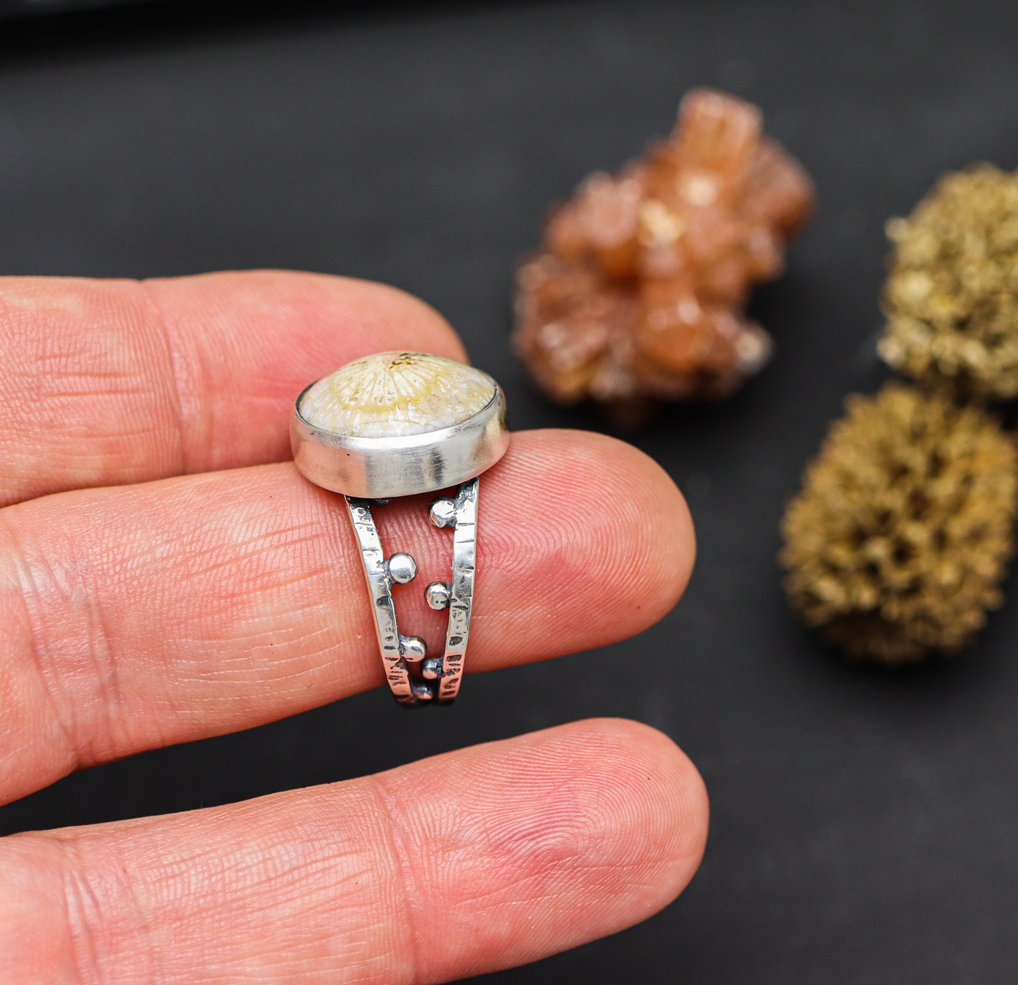 Fossil Coral Sterling Silver Bubble Band Ring Size 8.5