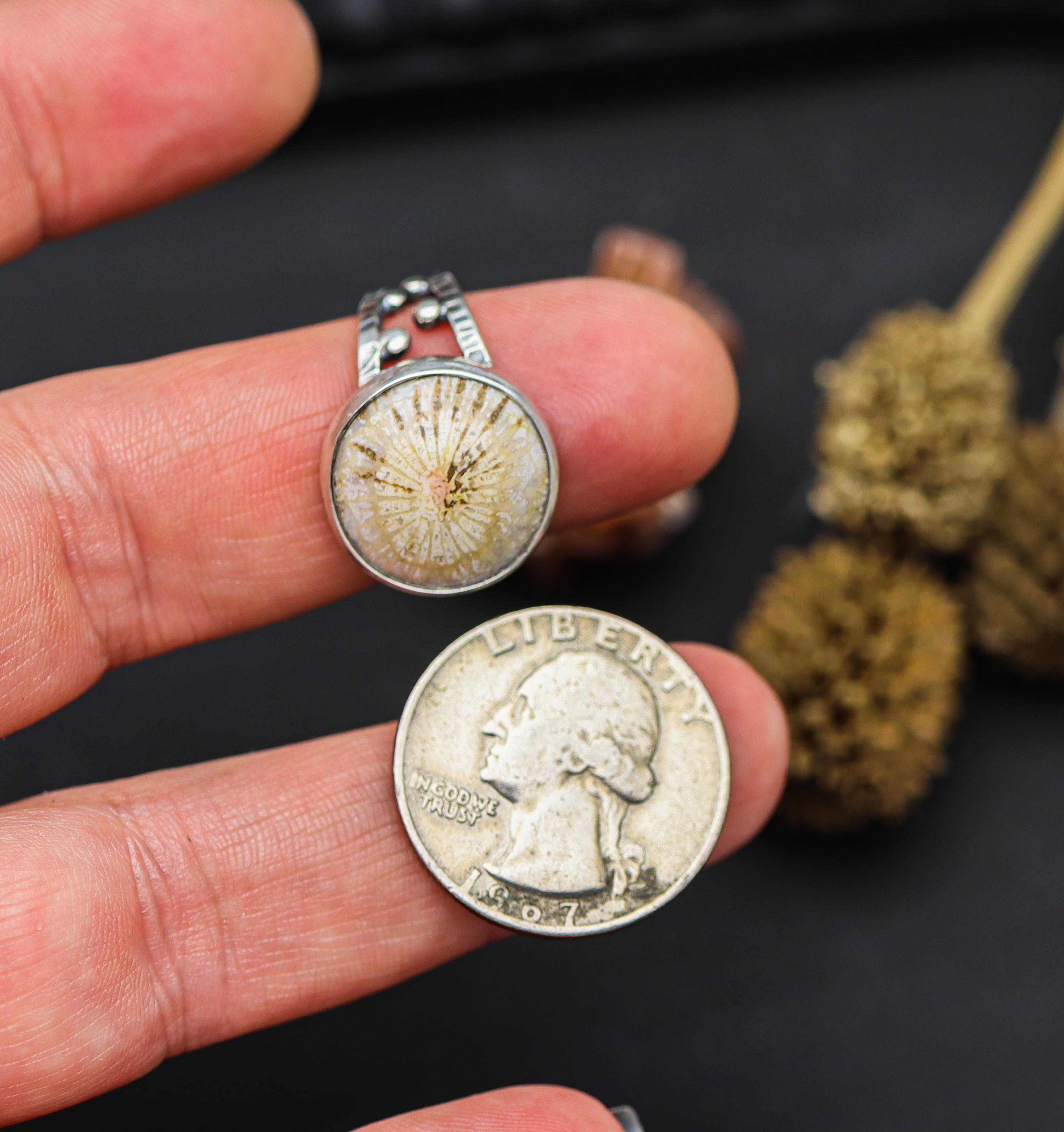 Fossil Coral Sterling Silver Bubble Band Ring Size 8.5