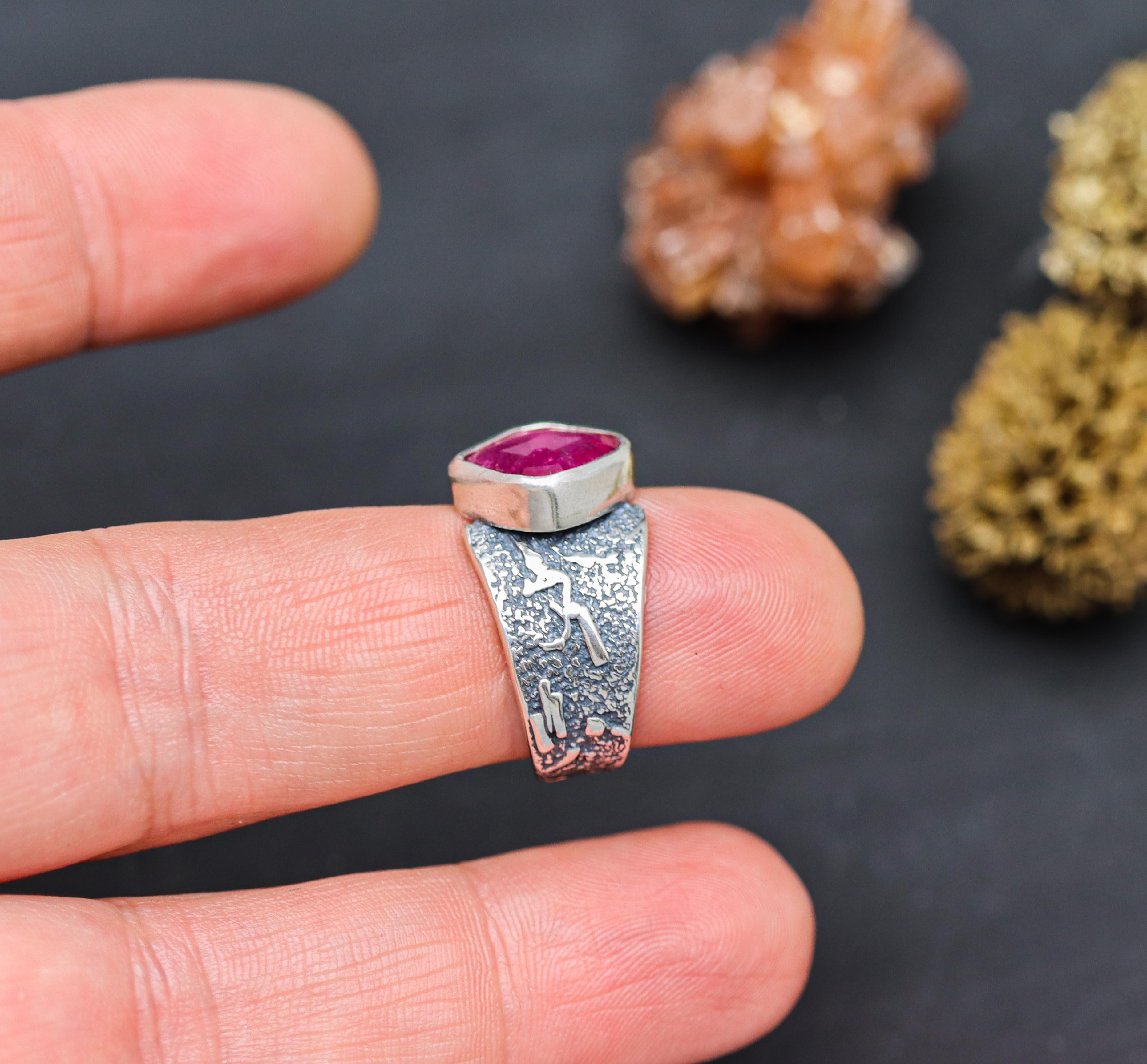Pink Tourmaline Sterling Silver Wide Band Ring