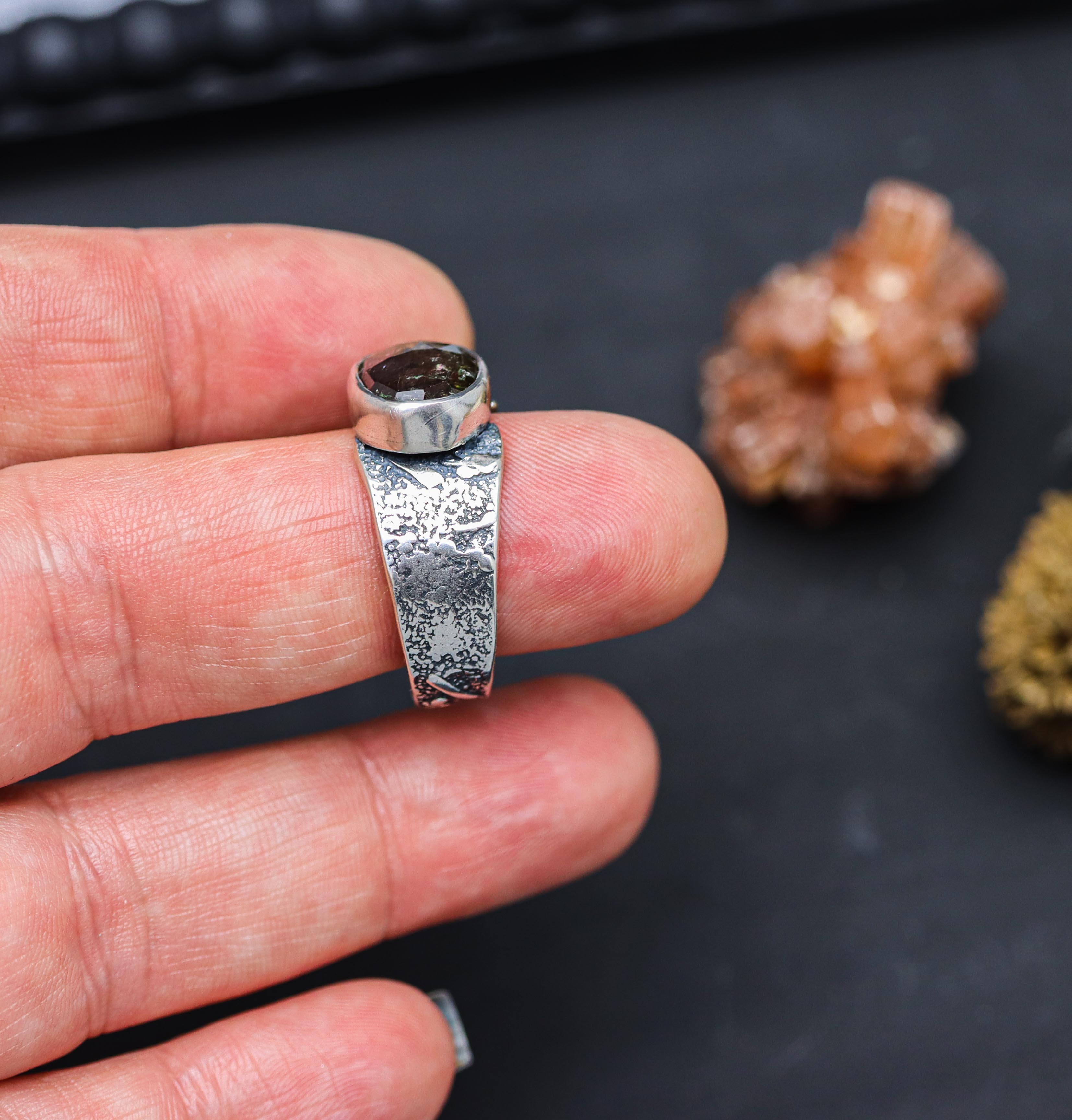 Watermelon Tourmaline Sterling Silver Wide Band Ring