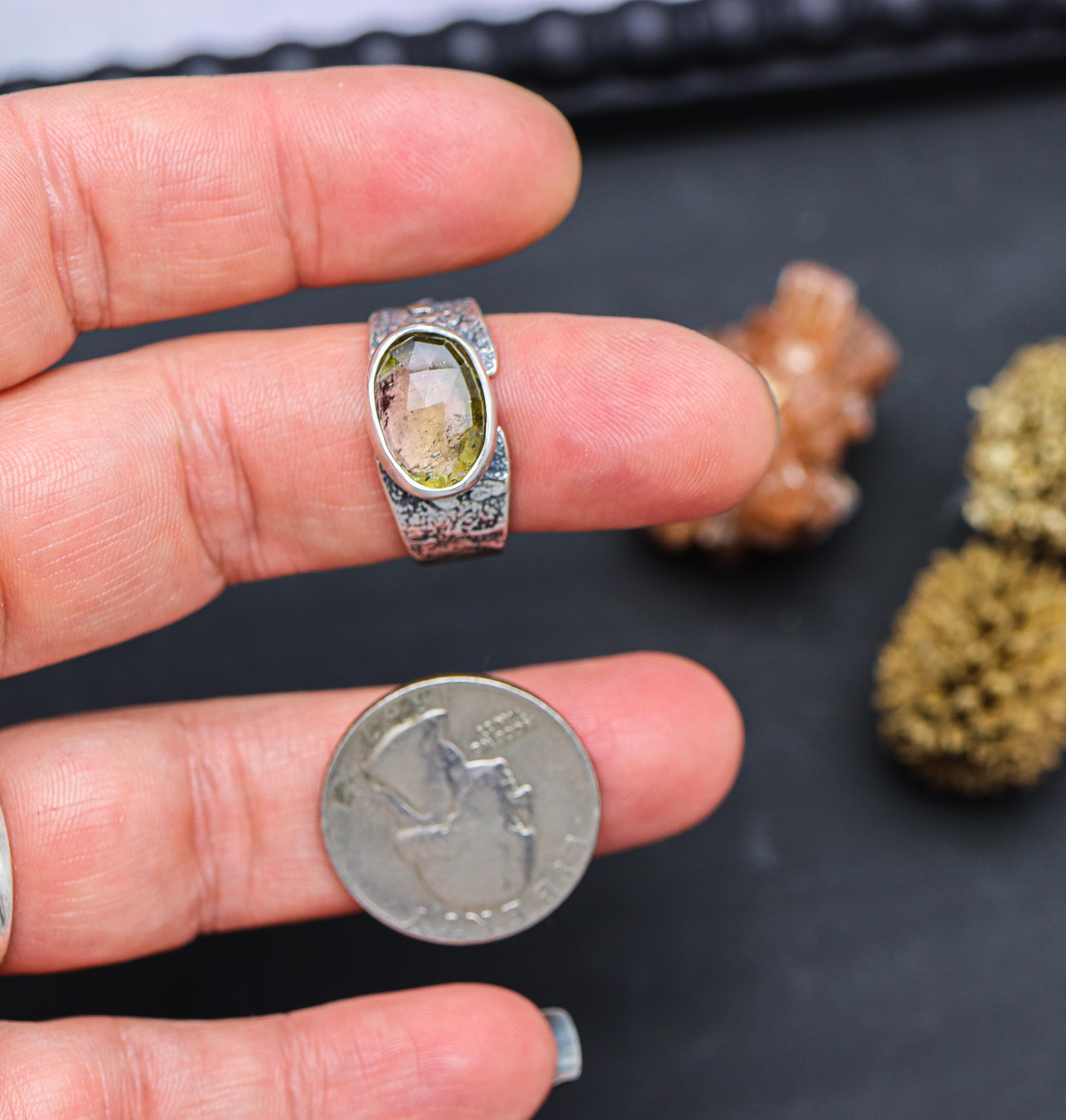 Watermelon Tourmaline Sterling Silver Wide Band Ring