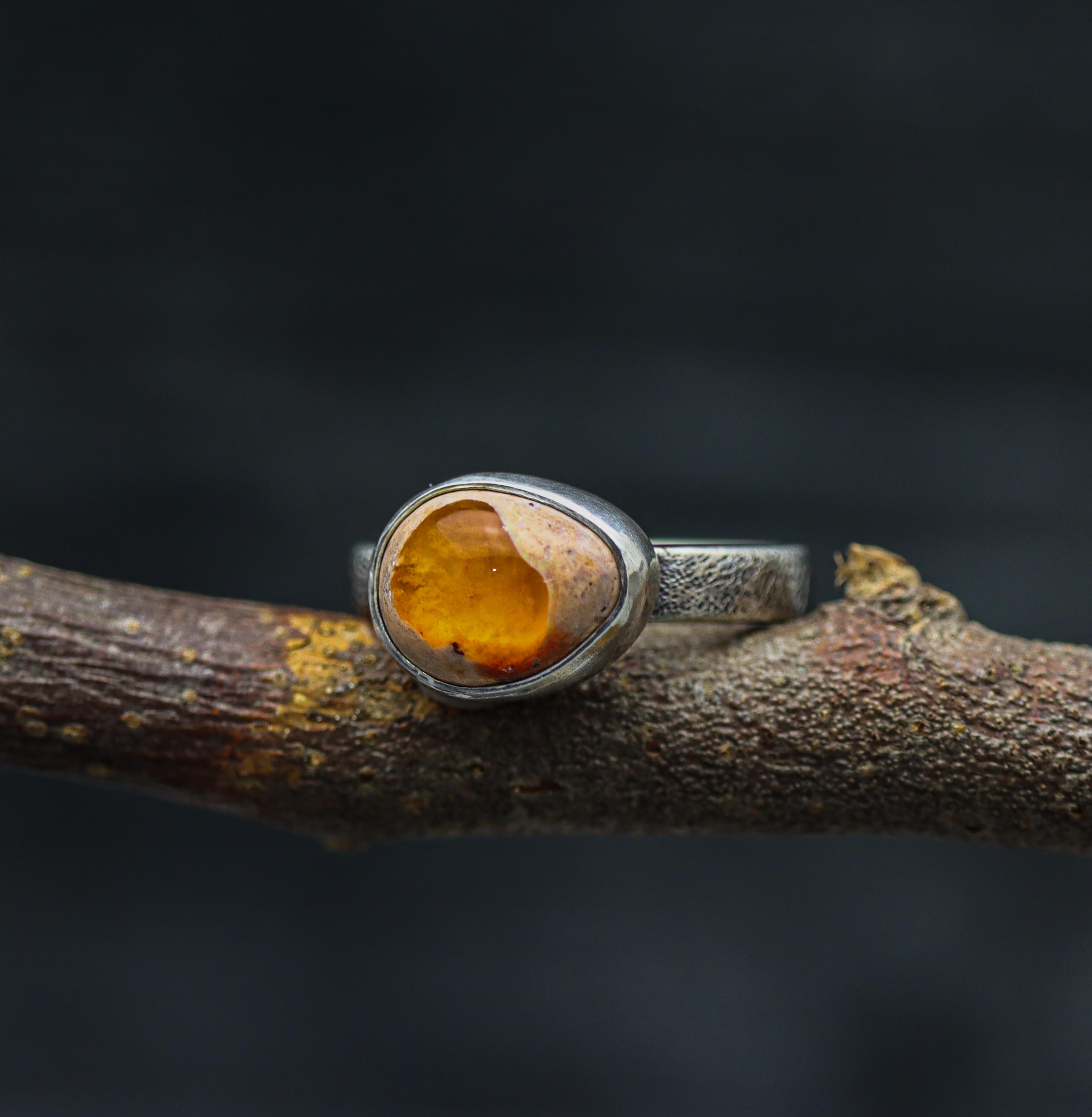 Mexican Fire Opal Ring Sterling Silver Size 6