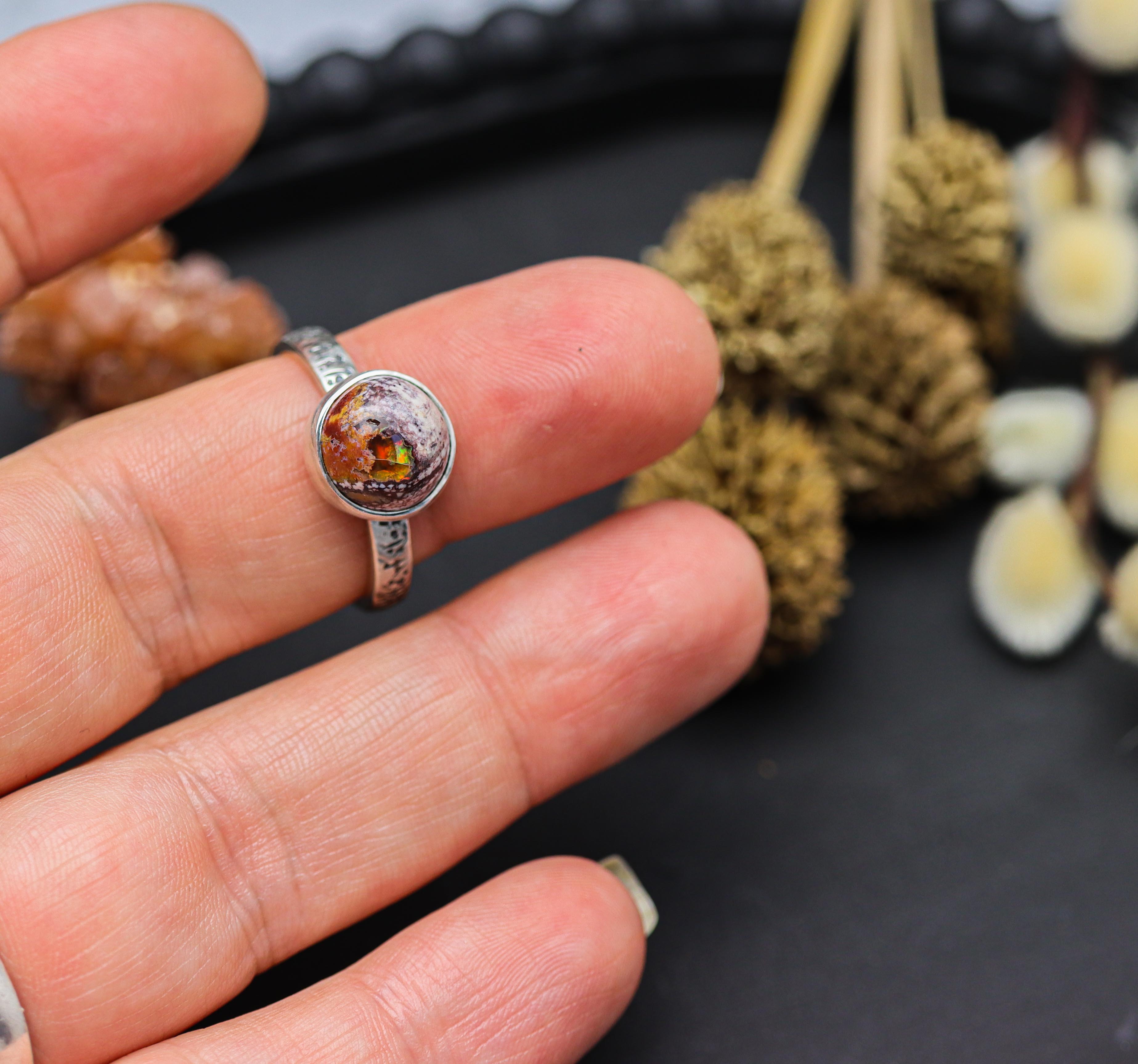 Mexican Fire Opal Ring Sterling Silver Size 9.5