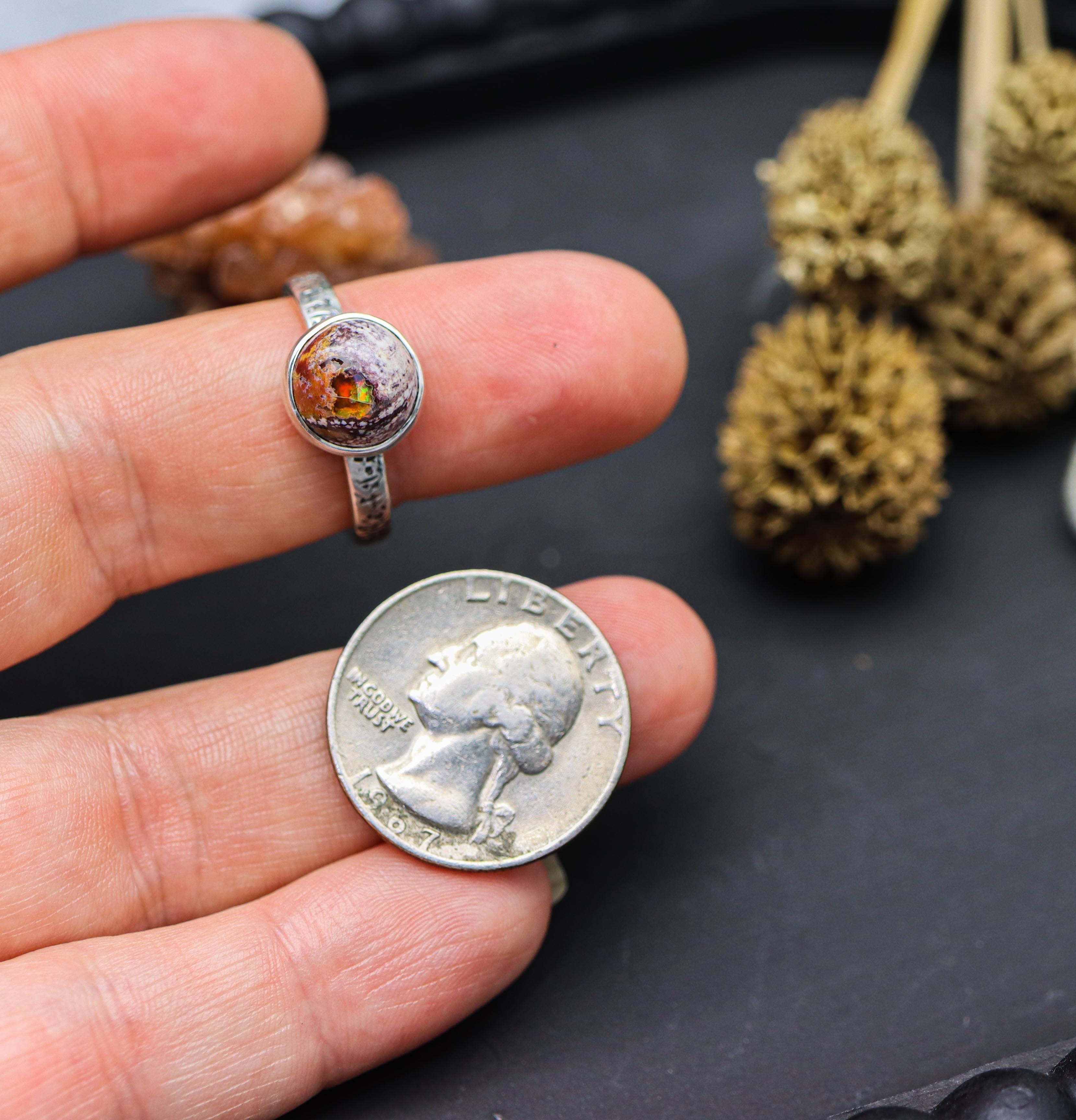 Mexican Fire Opal Ring Sterling Silver Size 9.5