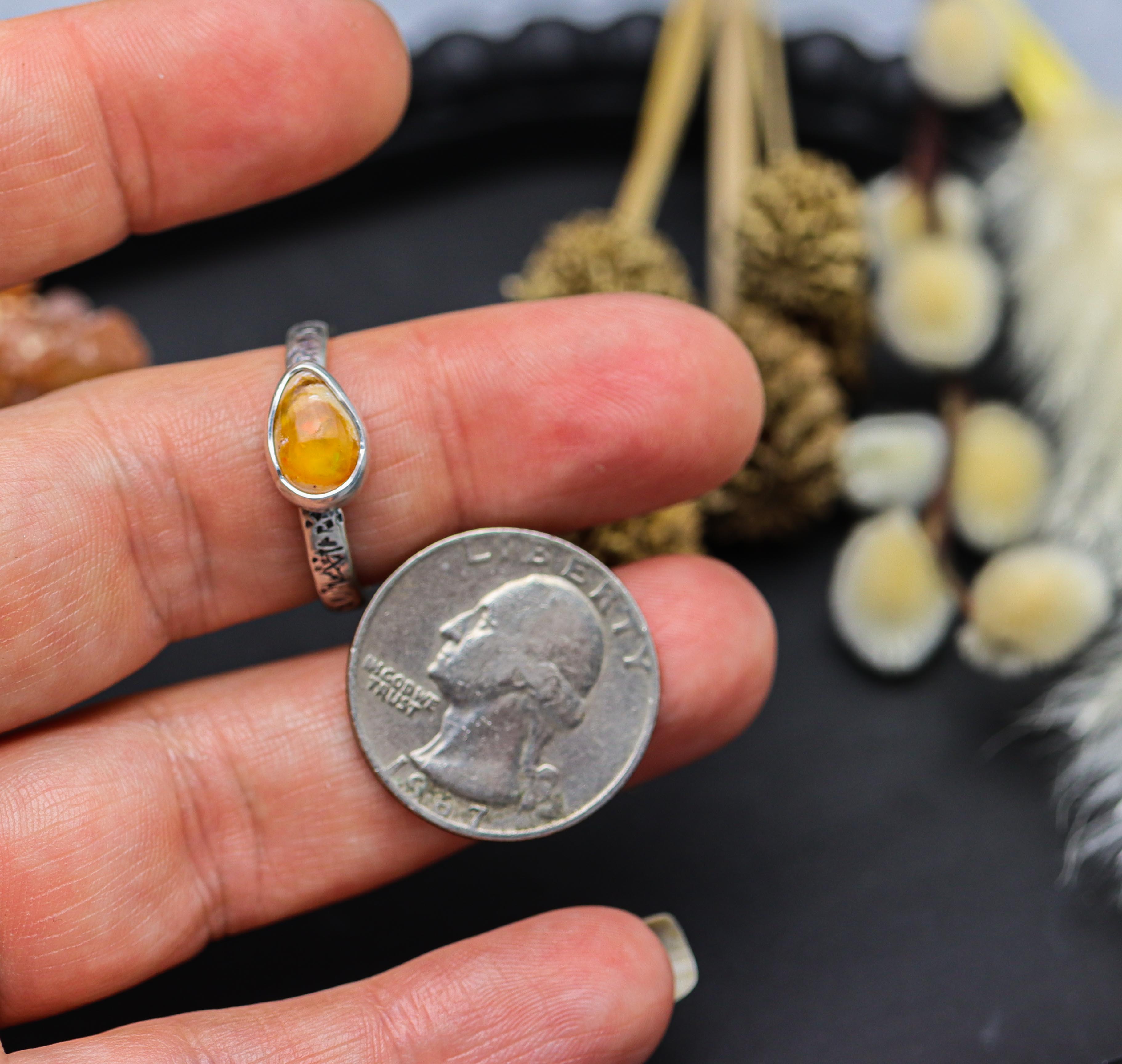 Mexican Fire Opal Ring Sterling Silver Size 10