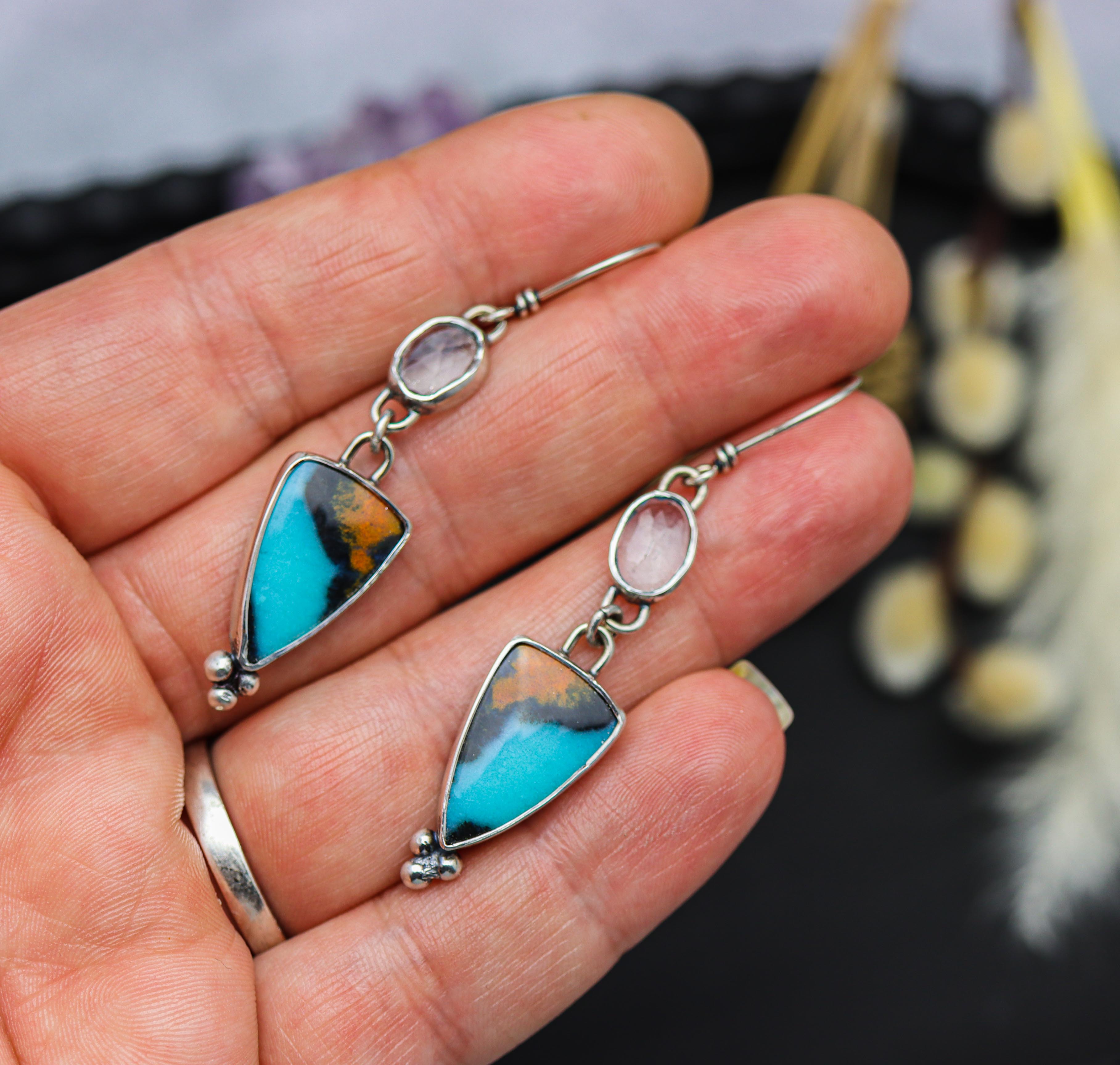 Chrysocolla with Blue Topaz Dangle Earrings Sterling Silver