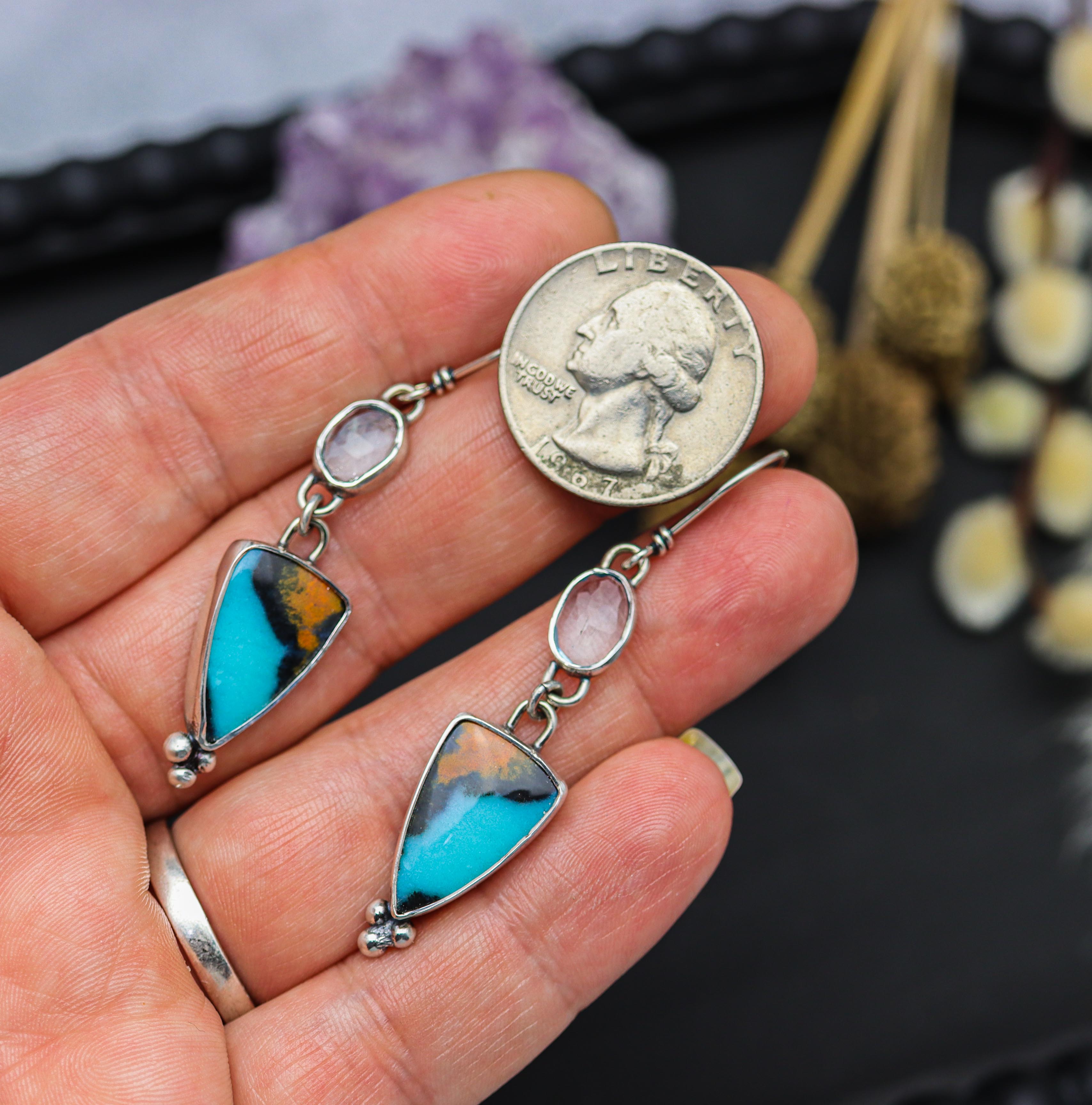 Chrysocolla with Blue Topaz Dangle Earrings Sterling Silver