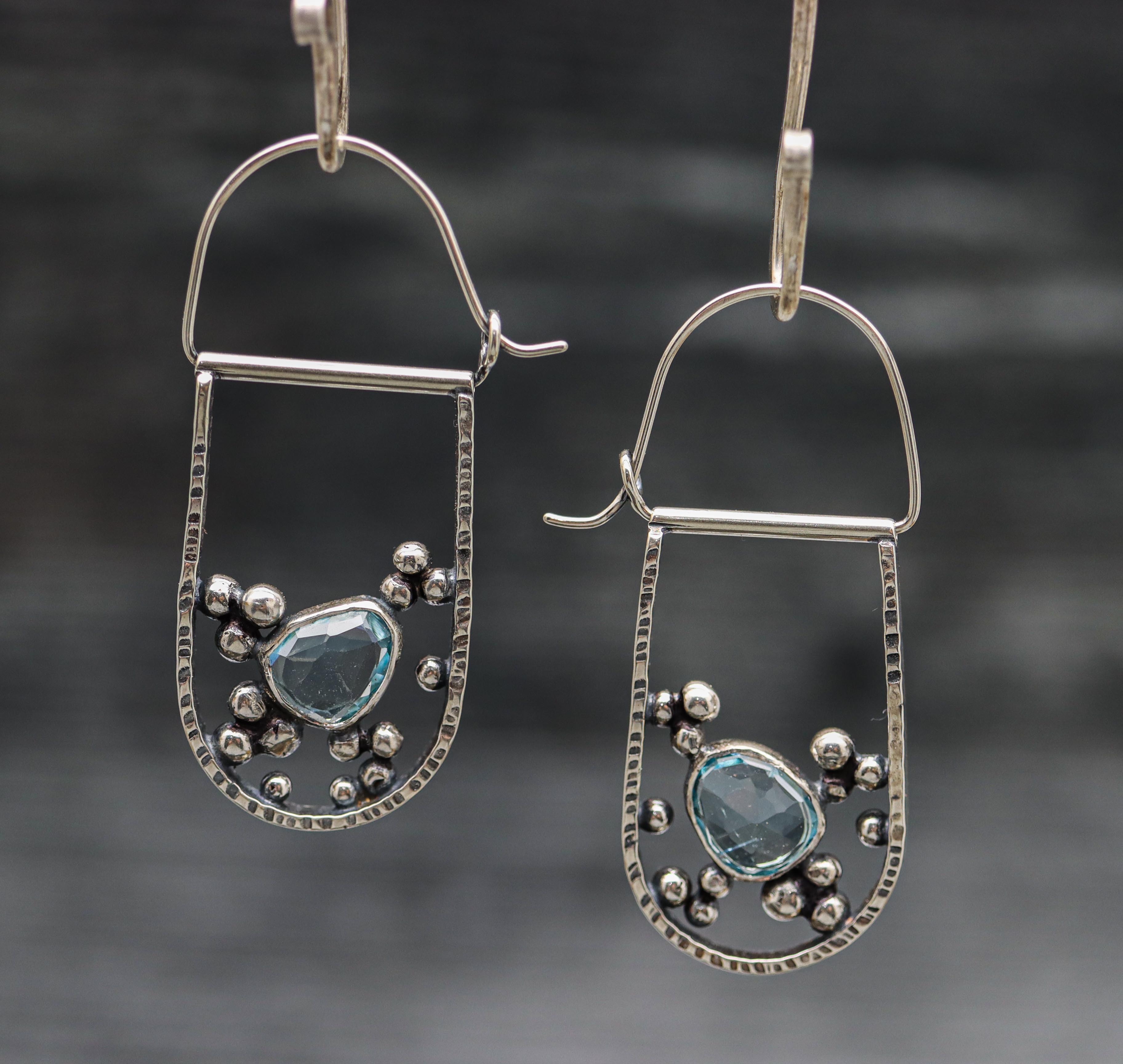 Blue Topaz Bubble Hoop Earrings in Sterling Silver