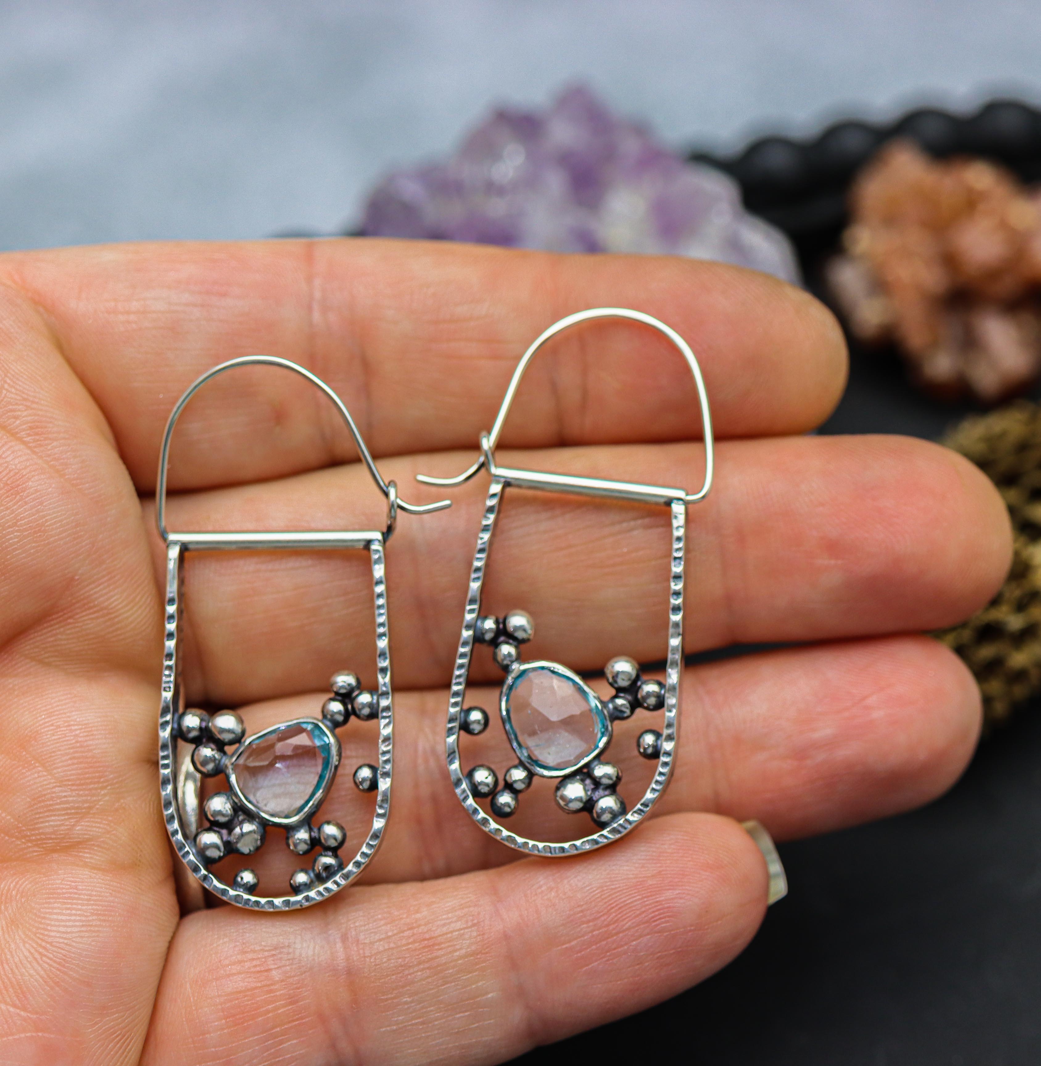 Blue Topaz Bubble Hoop Earrings in Sterling Silver