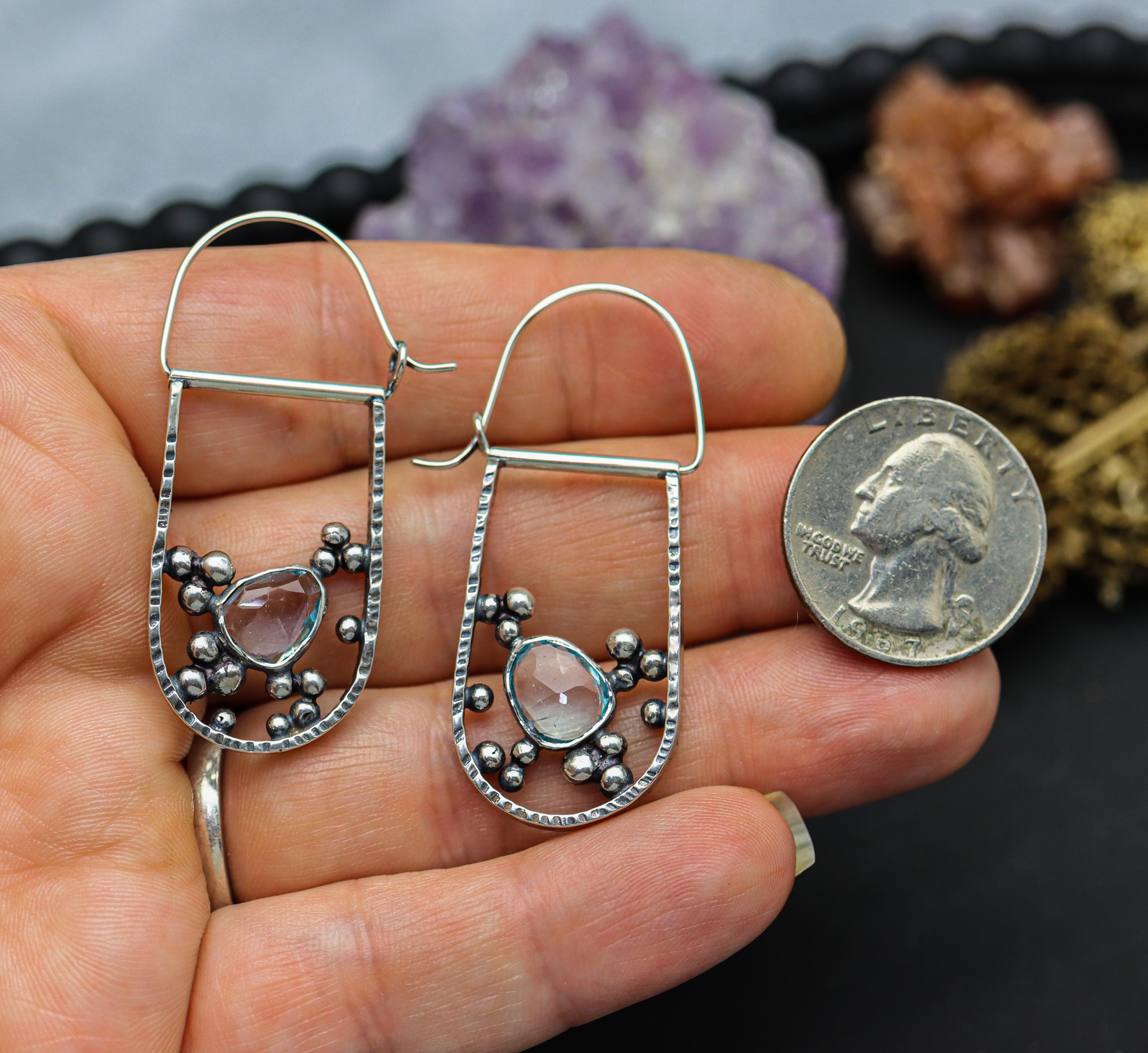 Blue Topaz Bubble Hoop Earrings in Sterling Silver