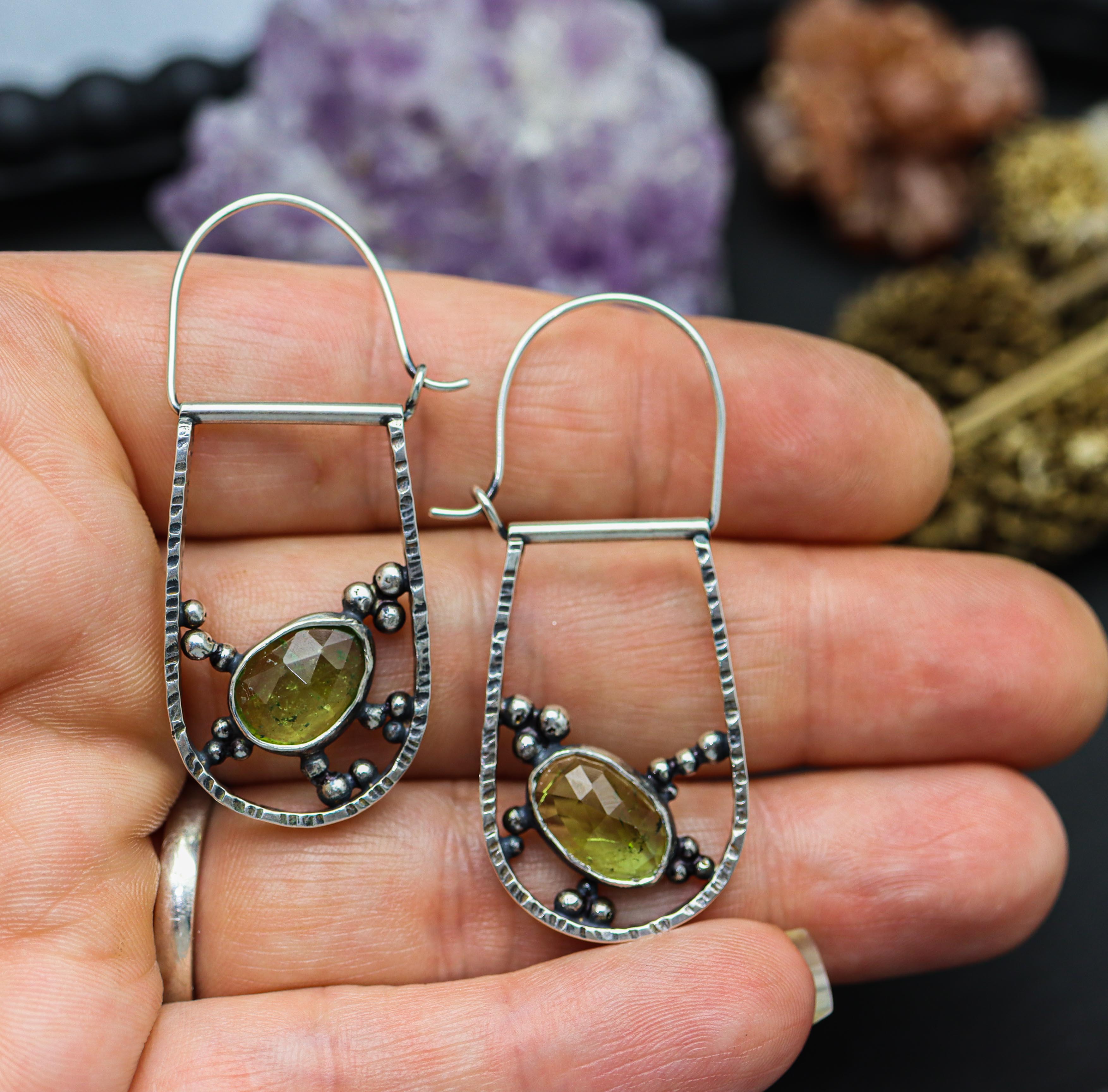 Green Tourmaline Bubble Hoop Earrings in Sterling Silver