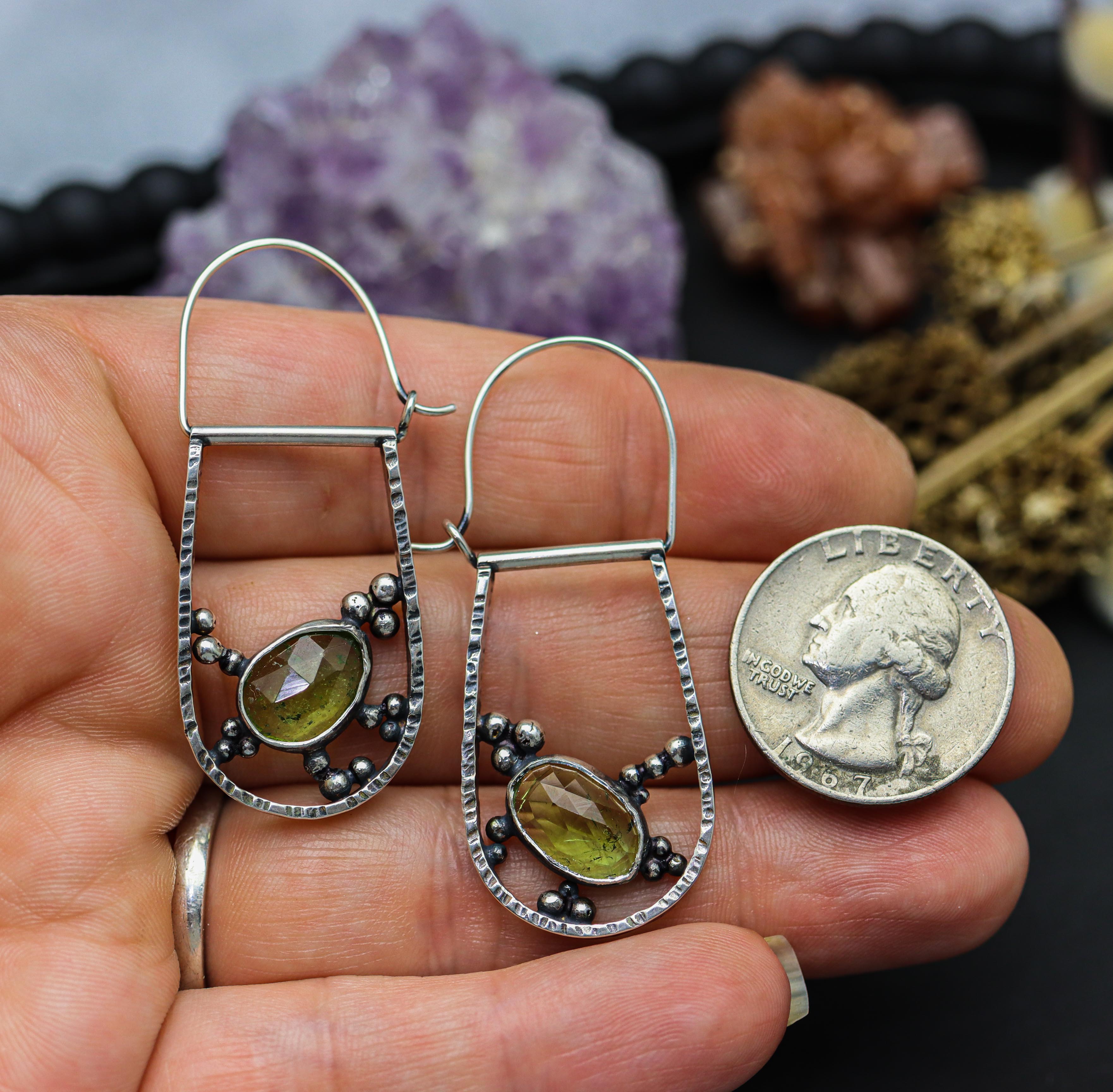 Green Tourmaline Bubble Hoop Earrings in Sterling Silver