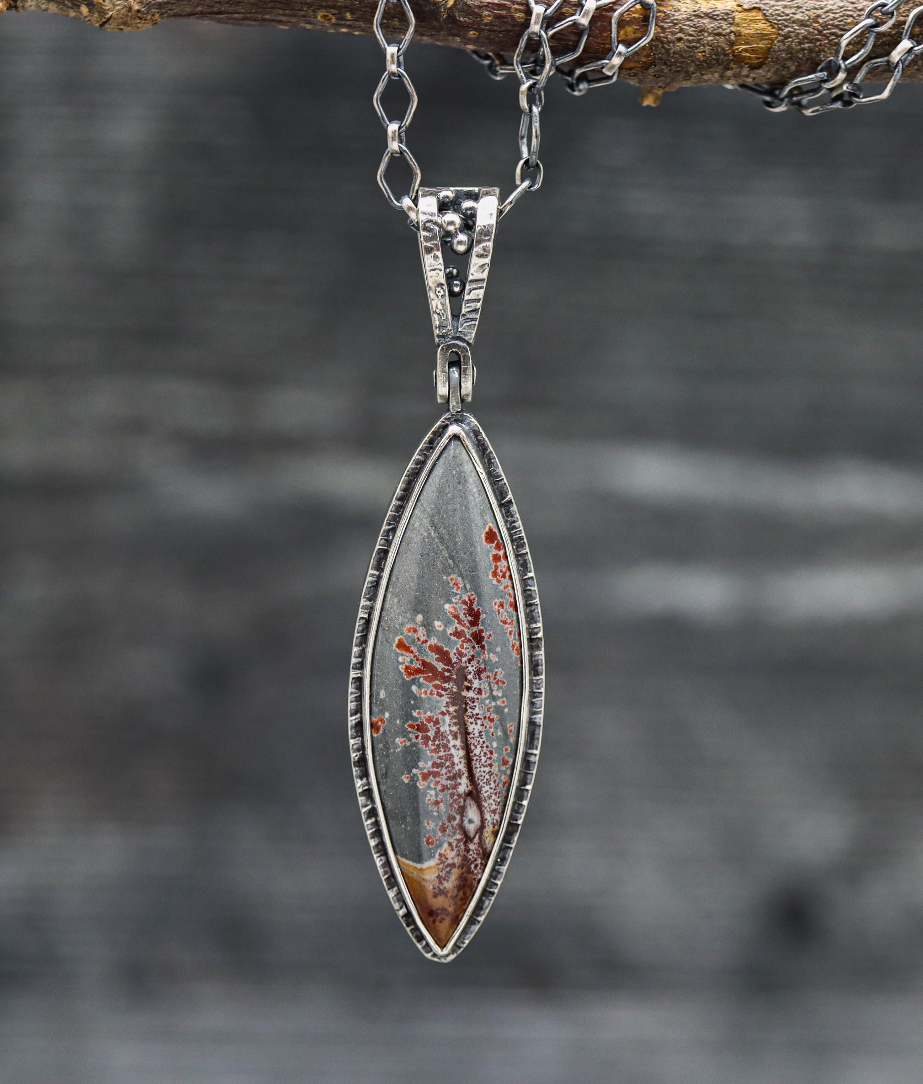 Sonoran Dendritic Rhyolite Jasper One of a Kind Gemstone Necklace Sterling Silver