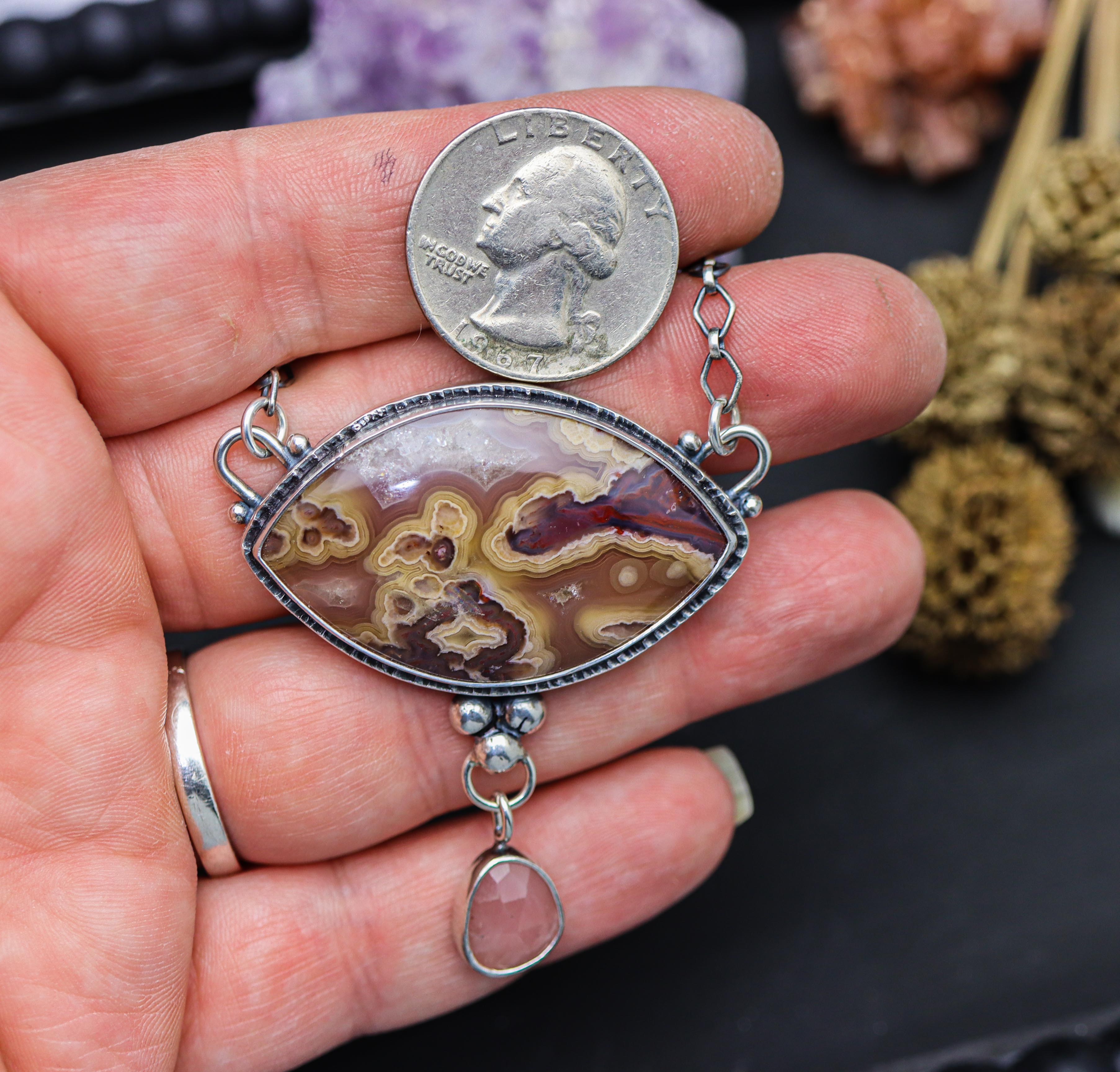 Laguna Agate and Guava Quartz Gemstone Necklace Sterling Silver