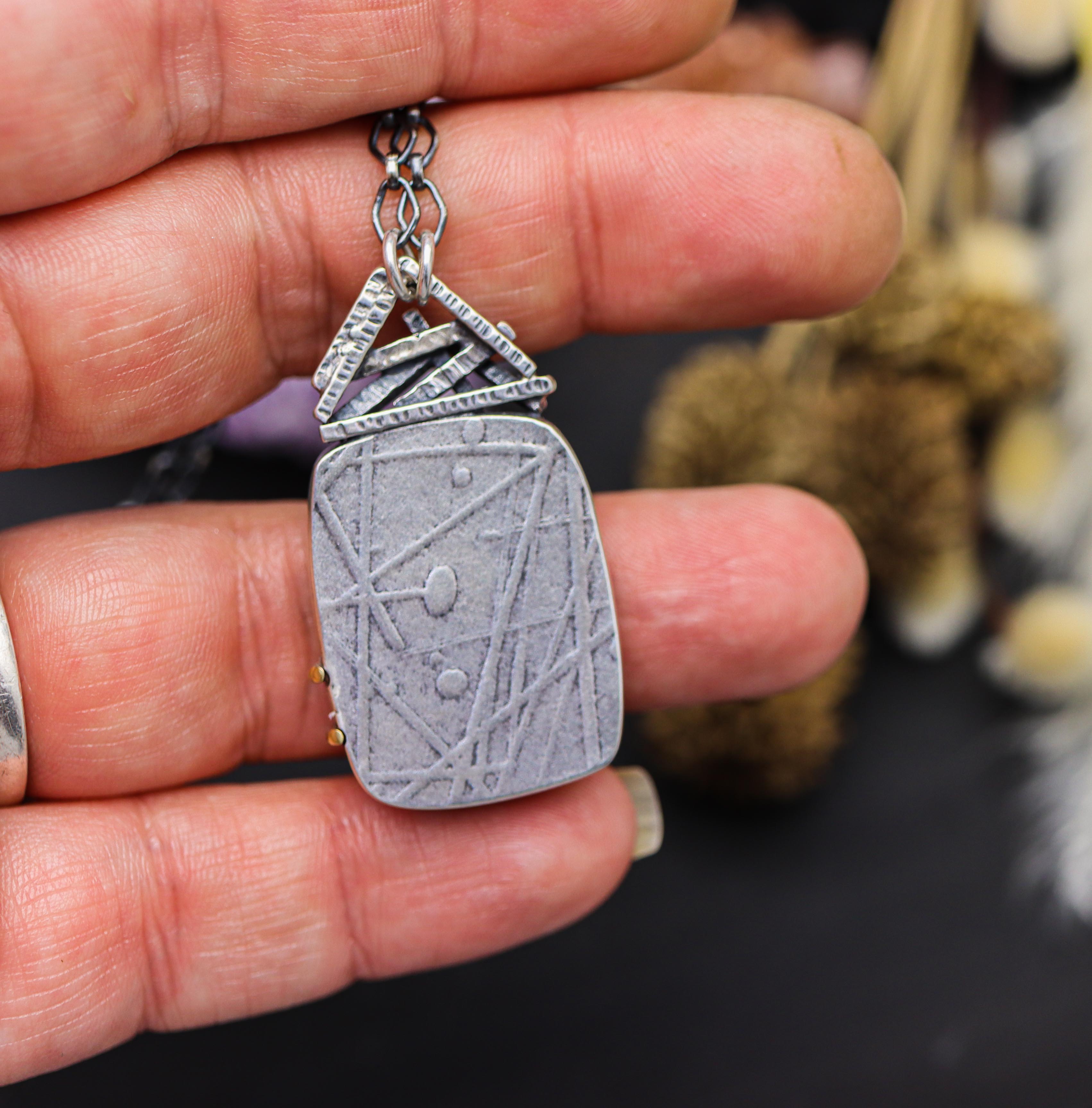 Tourmalinated Quartz Pendant with Sterling Silver and 18k Gold