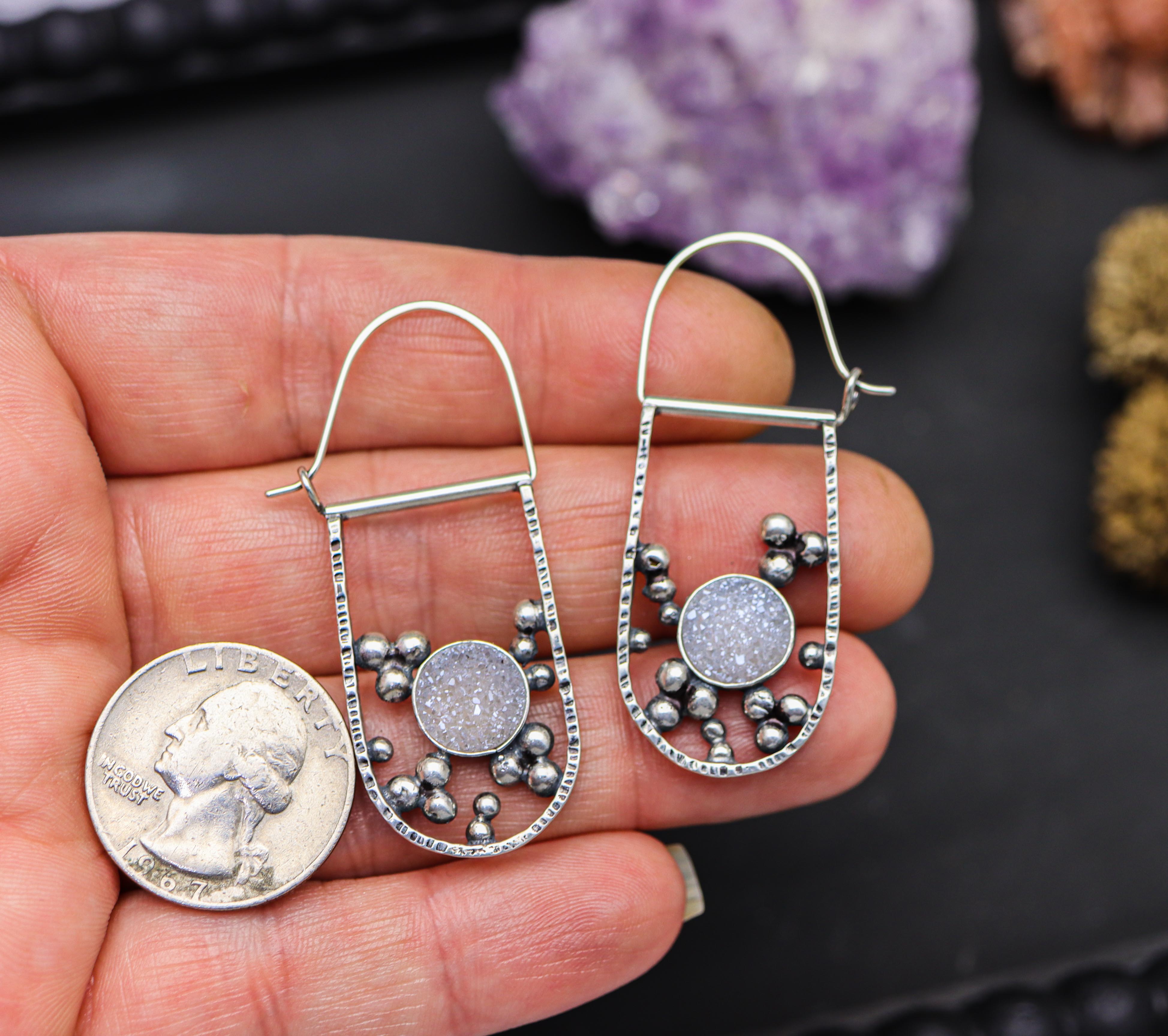 White Druzy Bubble Hoop Earrings in Sterling Silver