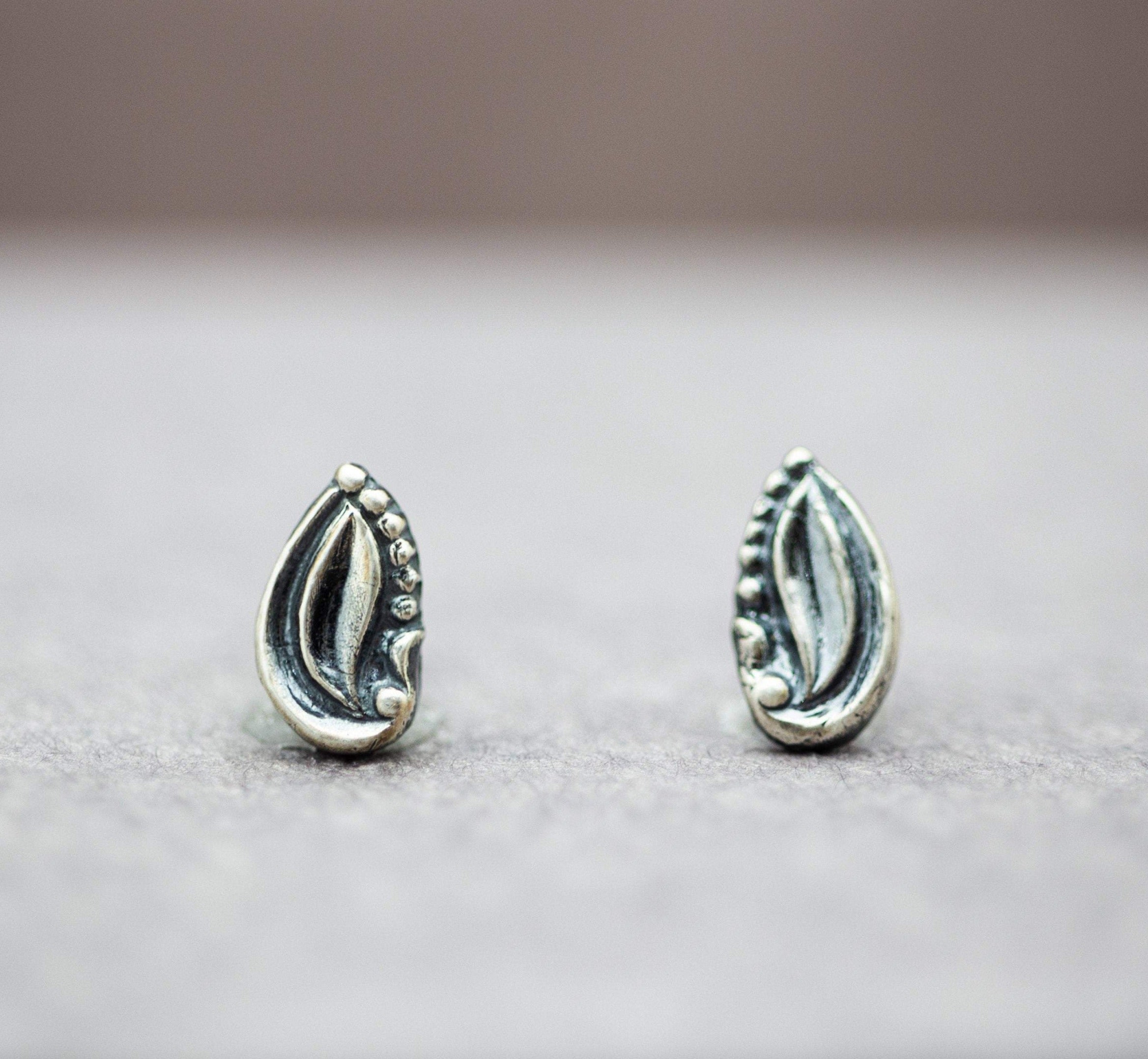 Leaf Stud Earrings Fine and Sterling Silver
