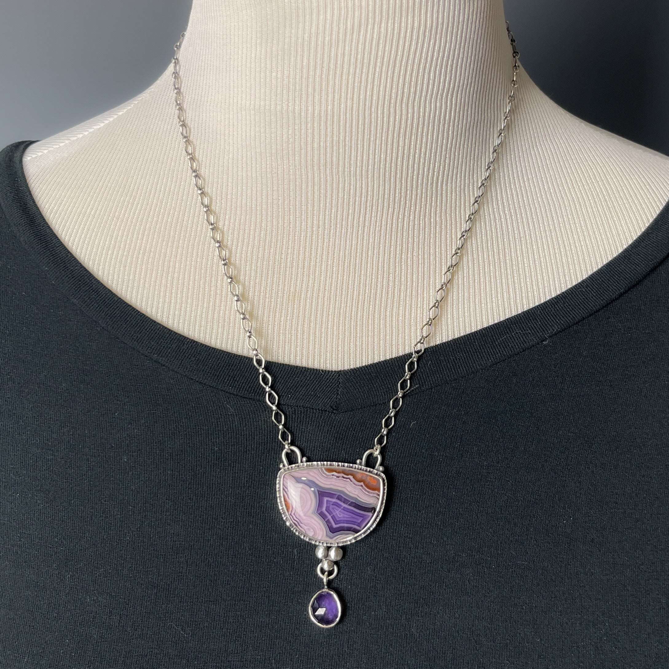 Purple Passion Agate and Amethyst Pendant Necklace