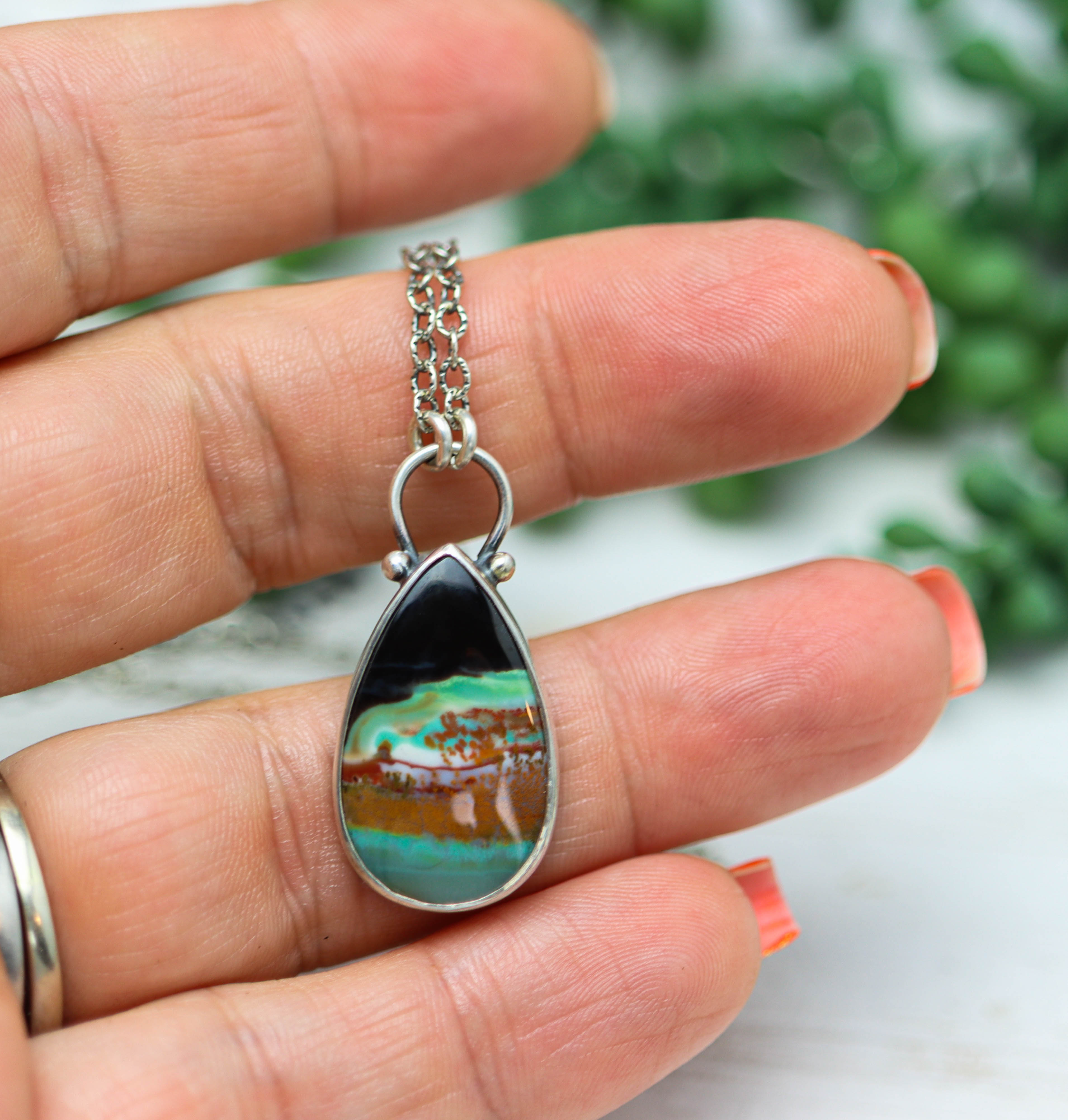 Petrified Opal Wood Pendant Sterling Silver Gemstone Necklace