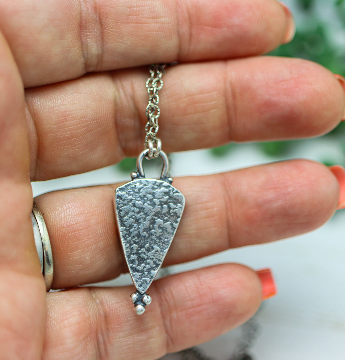 Natural Surface Black Tourmaline Pendant Necklace Sterling Silver