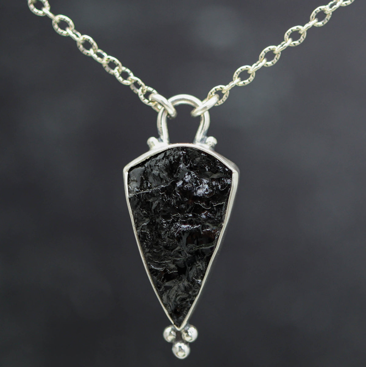 Natural Surface Black Tourmaline Pendant Necklace Sterling Silver