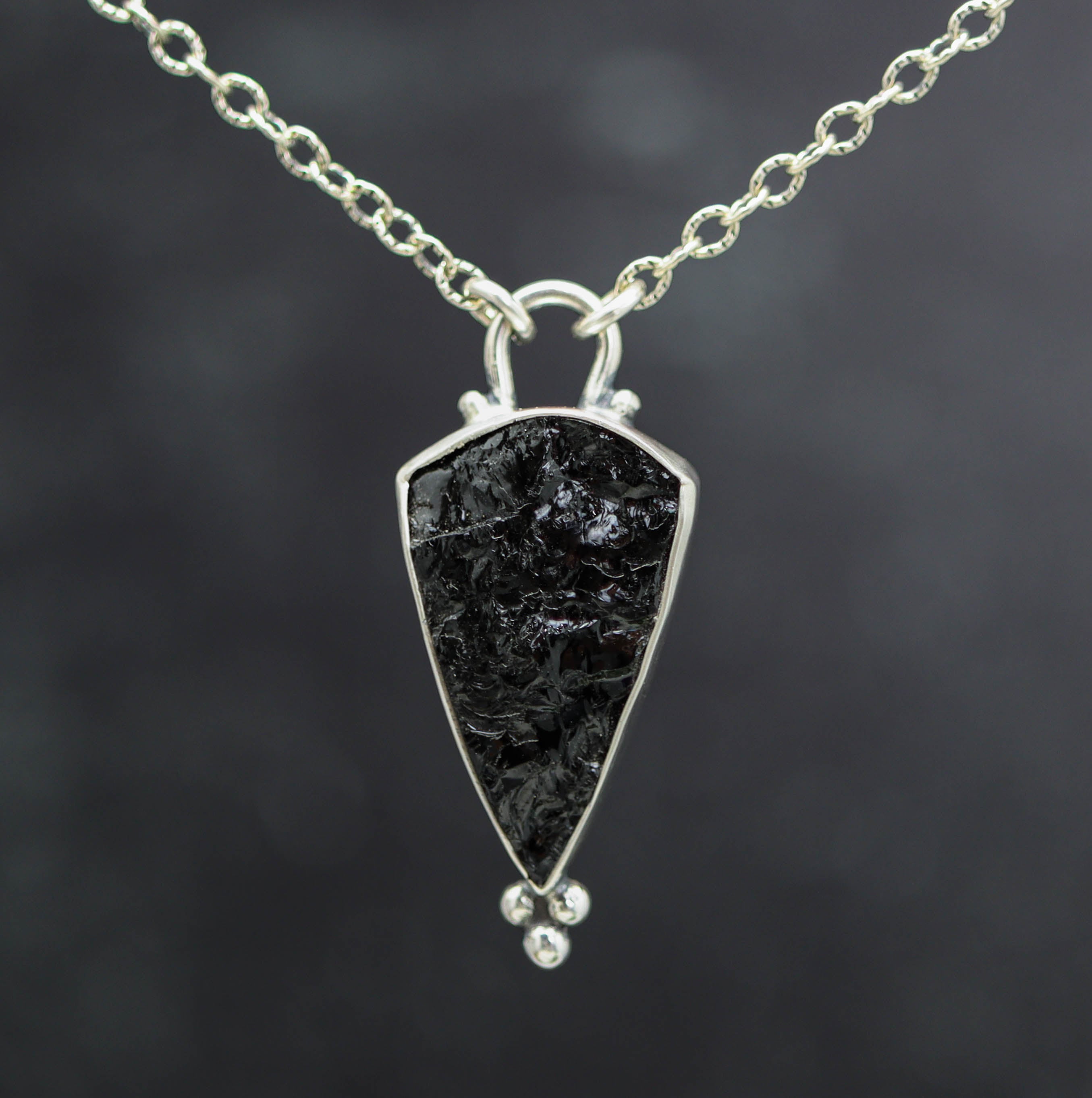 Natural Surface Black Tourmaline Pendant Necklace Sterling Silver