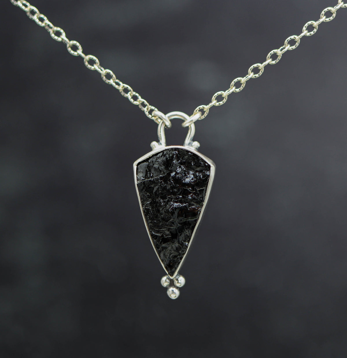 Natural Surface Black Tourmaline Pendant Necklace Sterling Silver