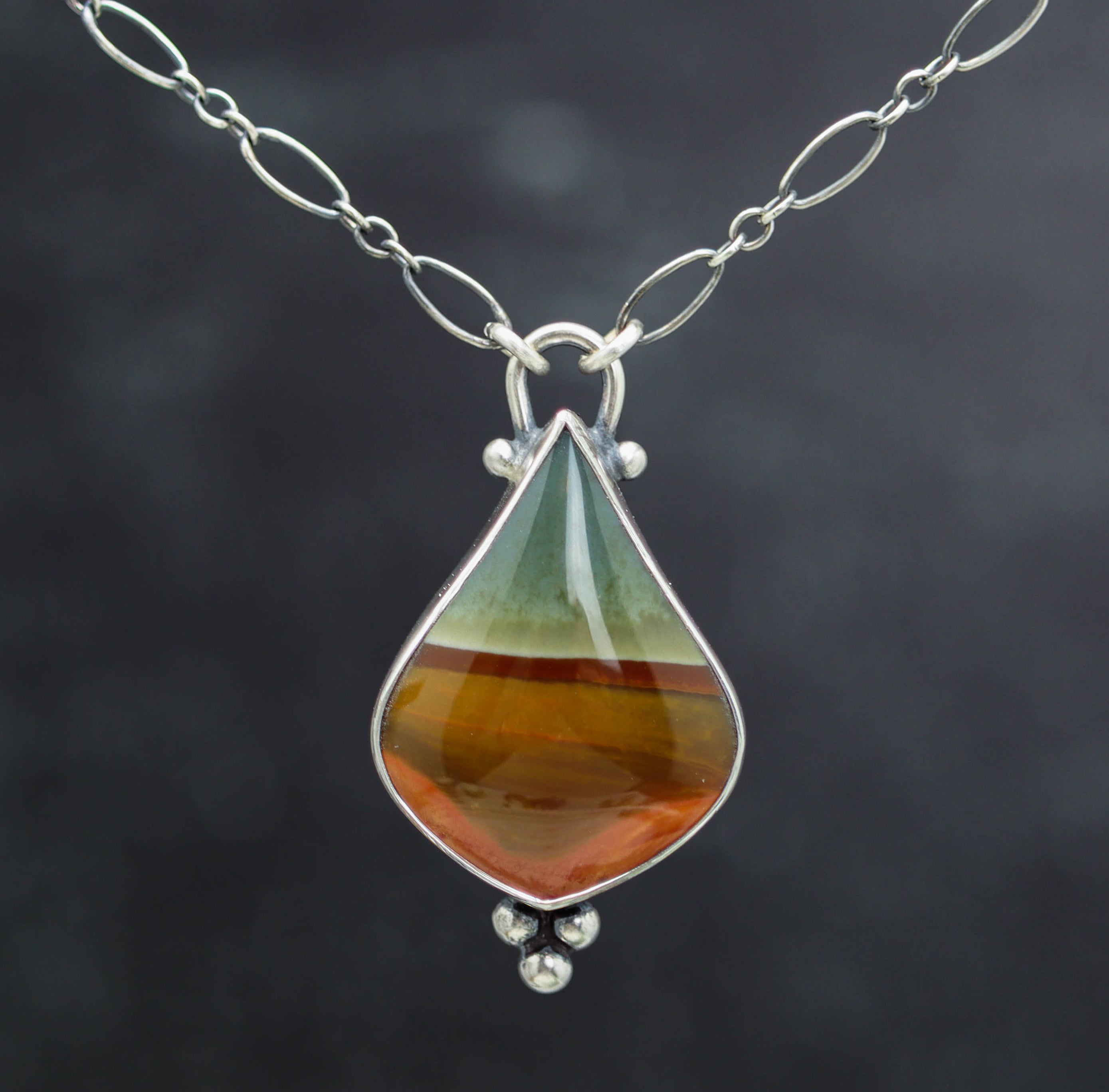 Polychrome Jasper Pendant Necklace in Sterling Silver