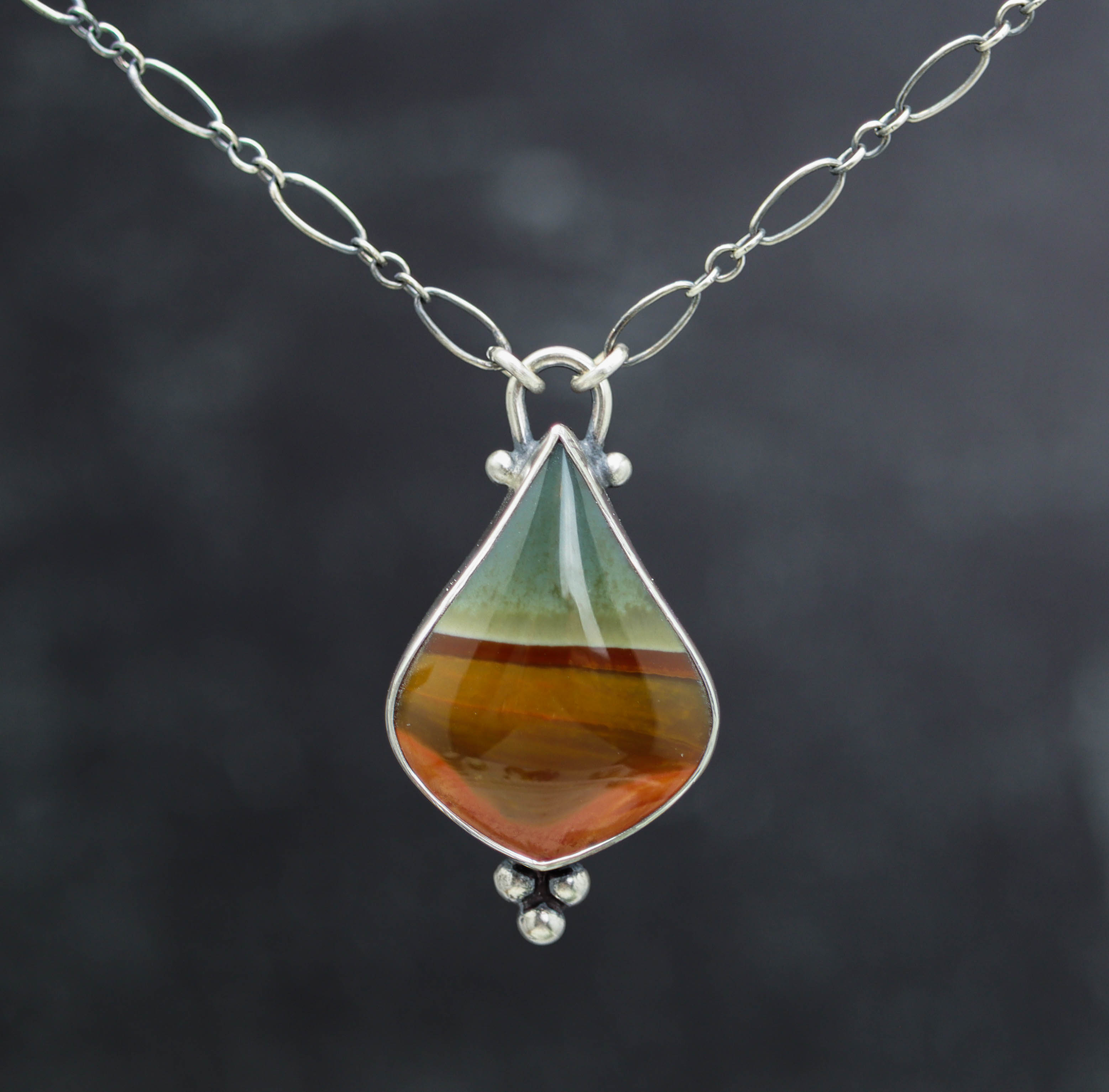 Polychrome Jasper Pendant Necklace in Sterling Silver