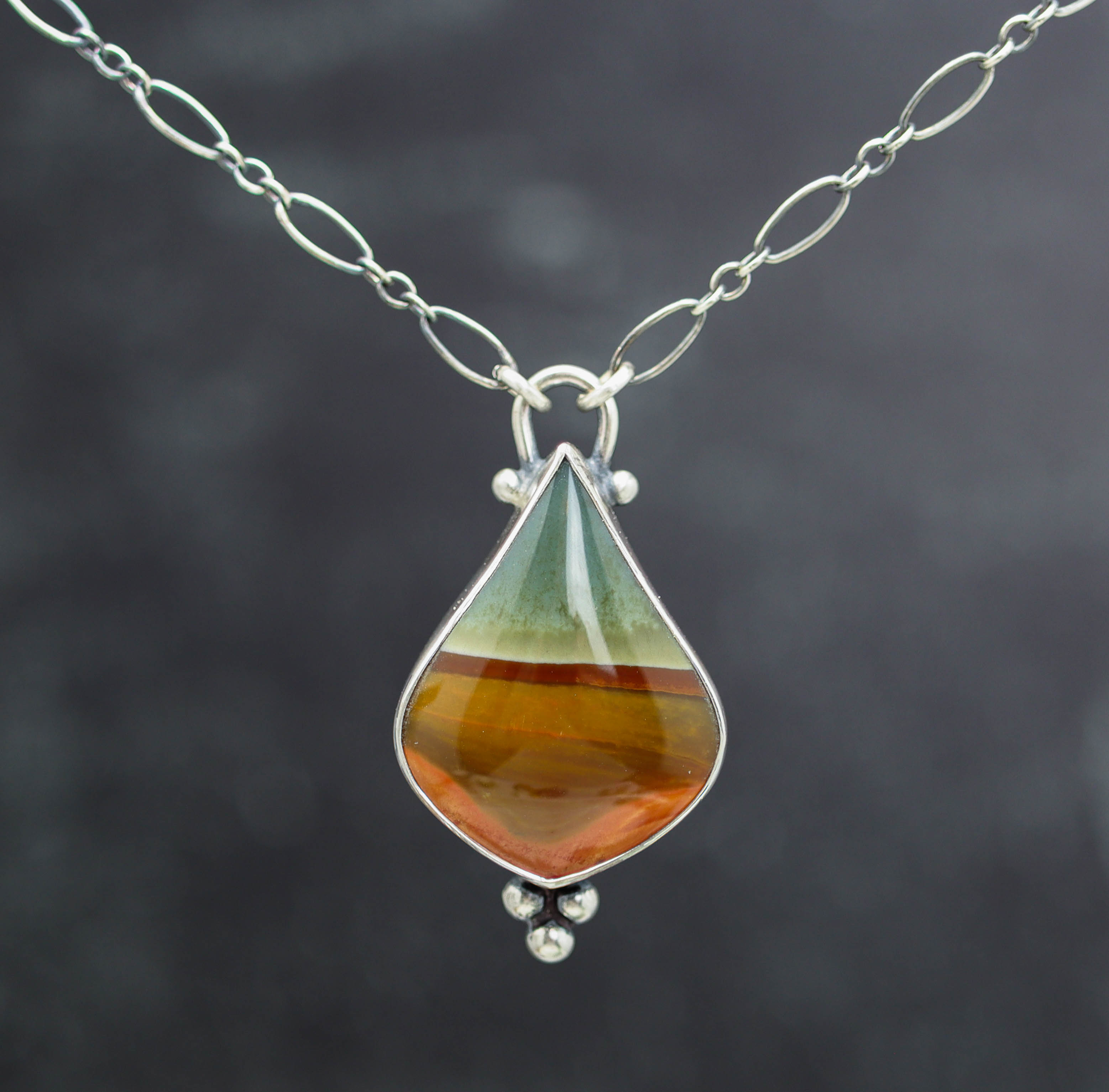 Polychrome Jasper Pendant Necklace in Sterling Silver