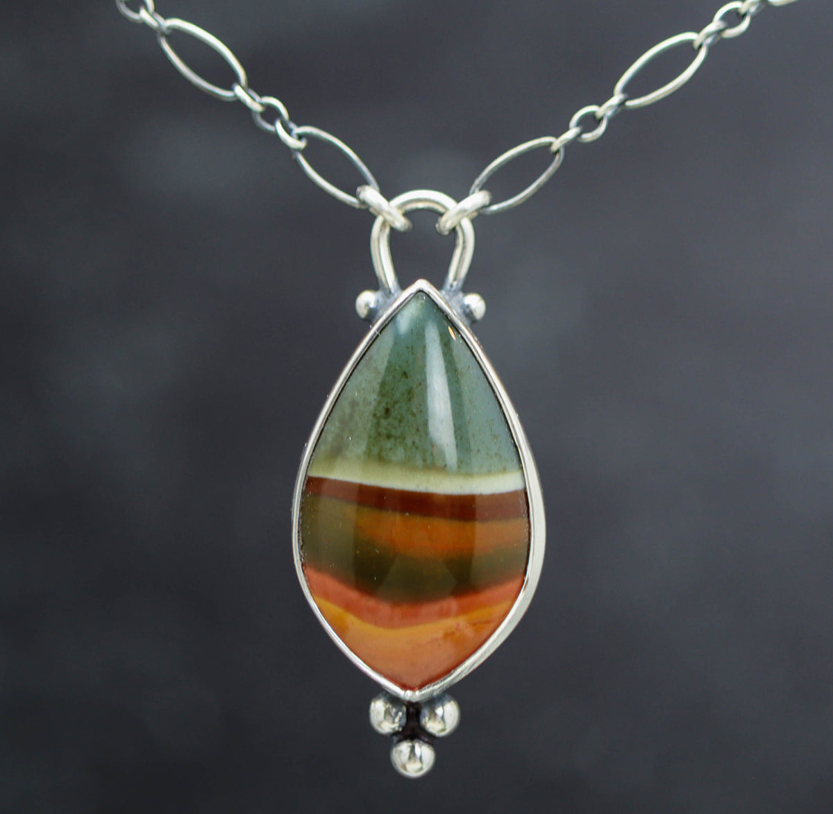 Polychrome Jasper Pendant Necklace in Sterling Silver