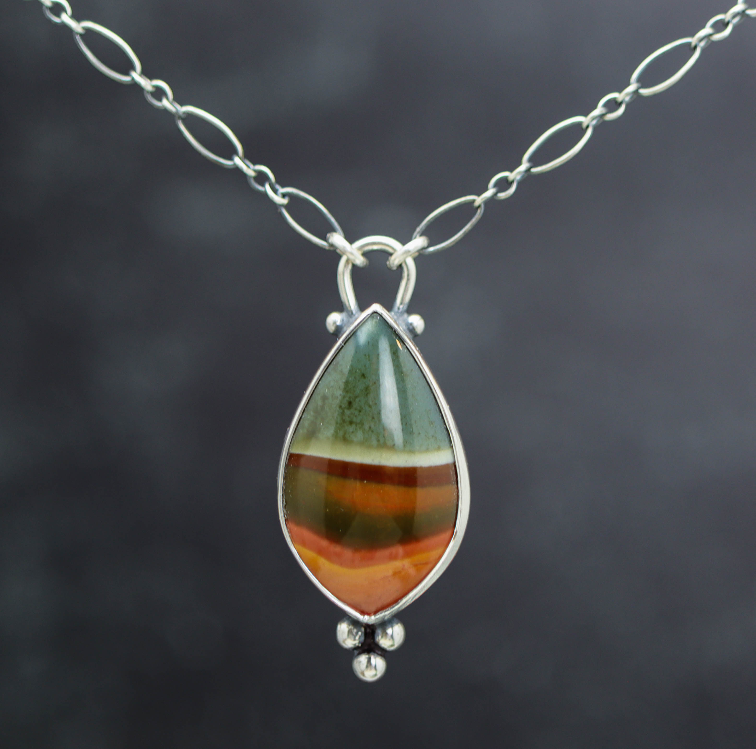 Polychrome Jasper Pendant Necklace in Sterling Silver