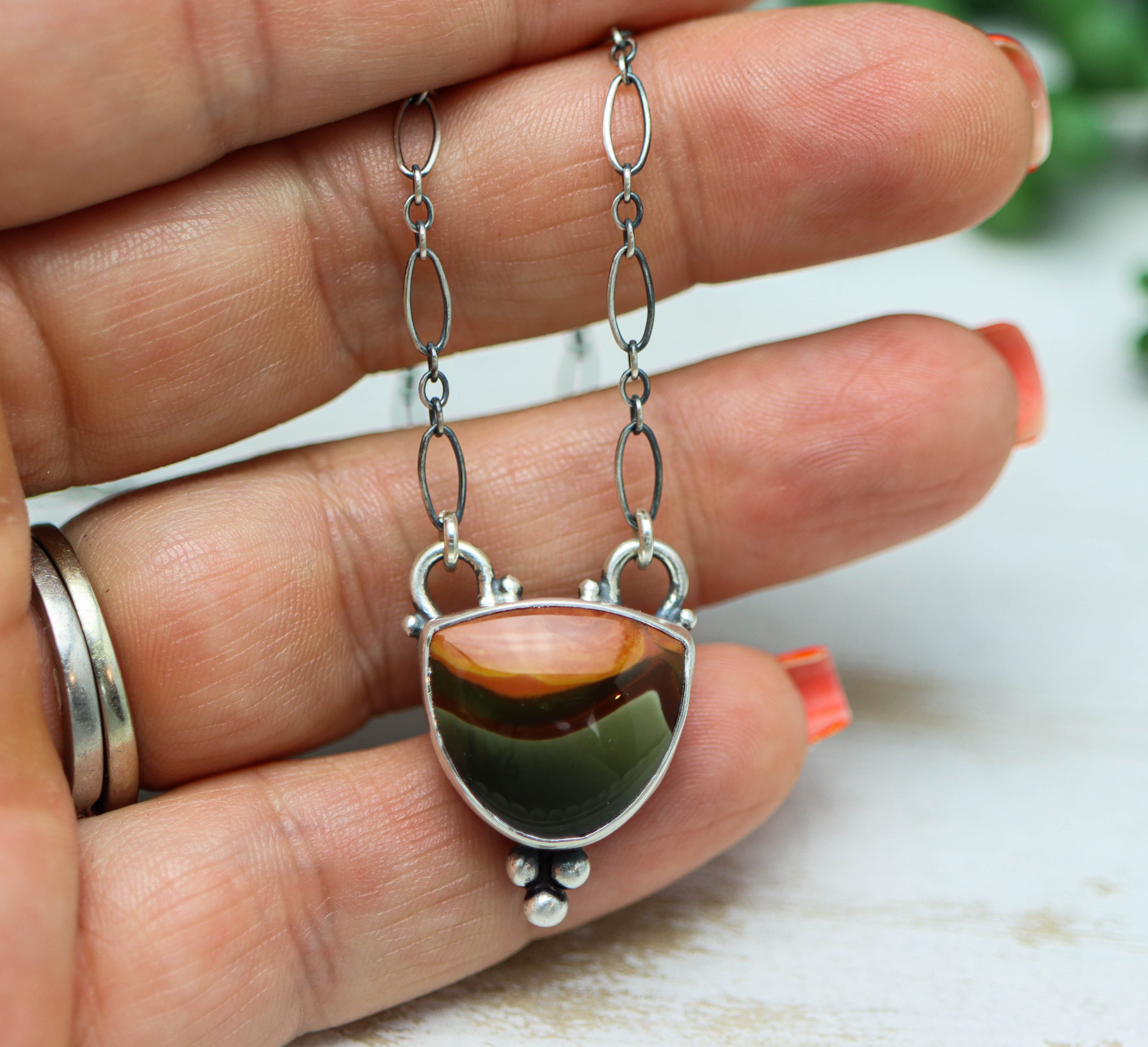 Polychrome Jasper Pendant Necklace in Sterling Silver