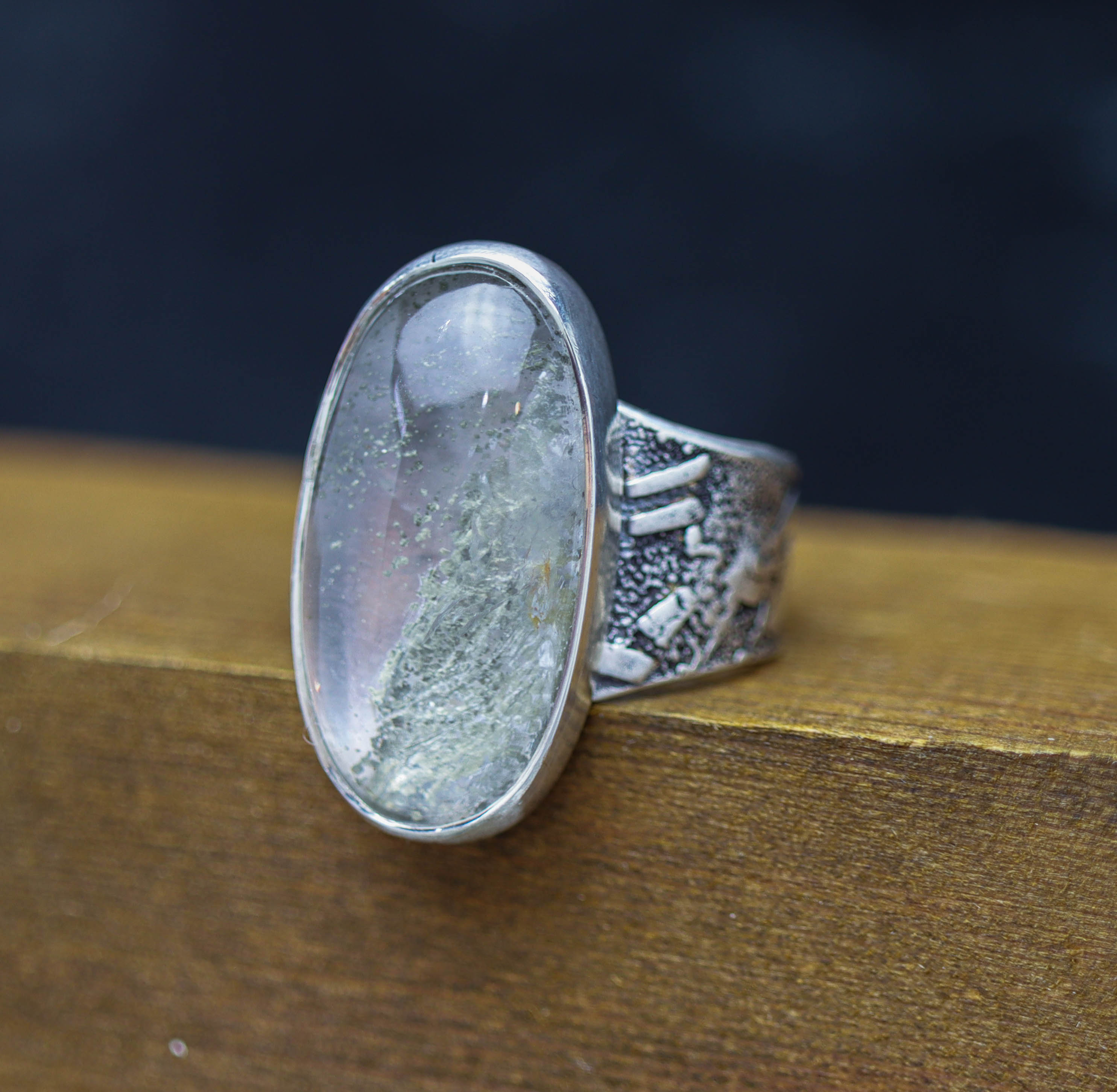 Marcasite Quartz Sterling Silver Wide Band Ring