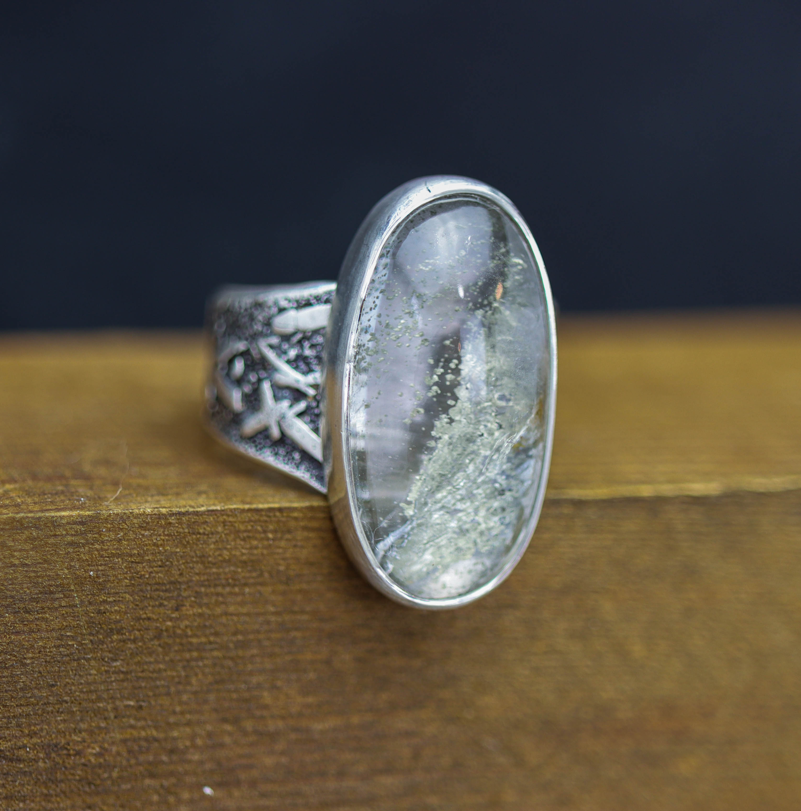 Marcasite Quartz Sterling Silver Wide Band Ring
