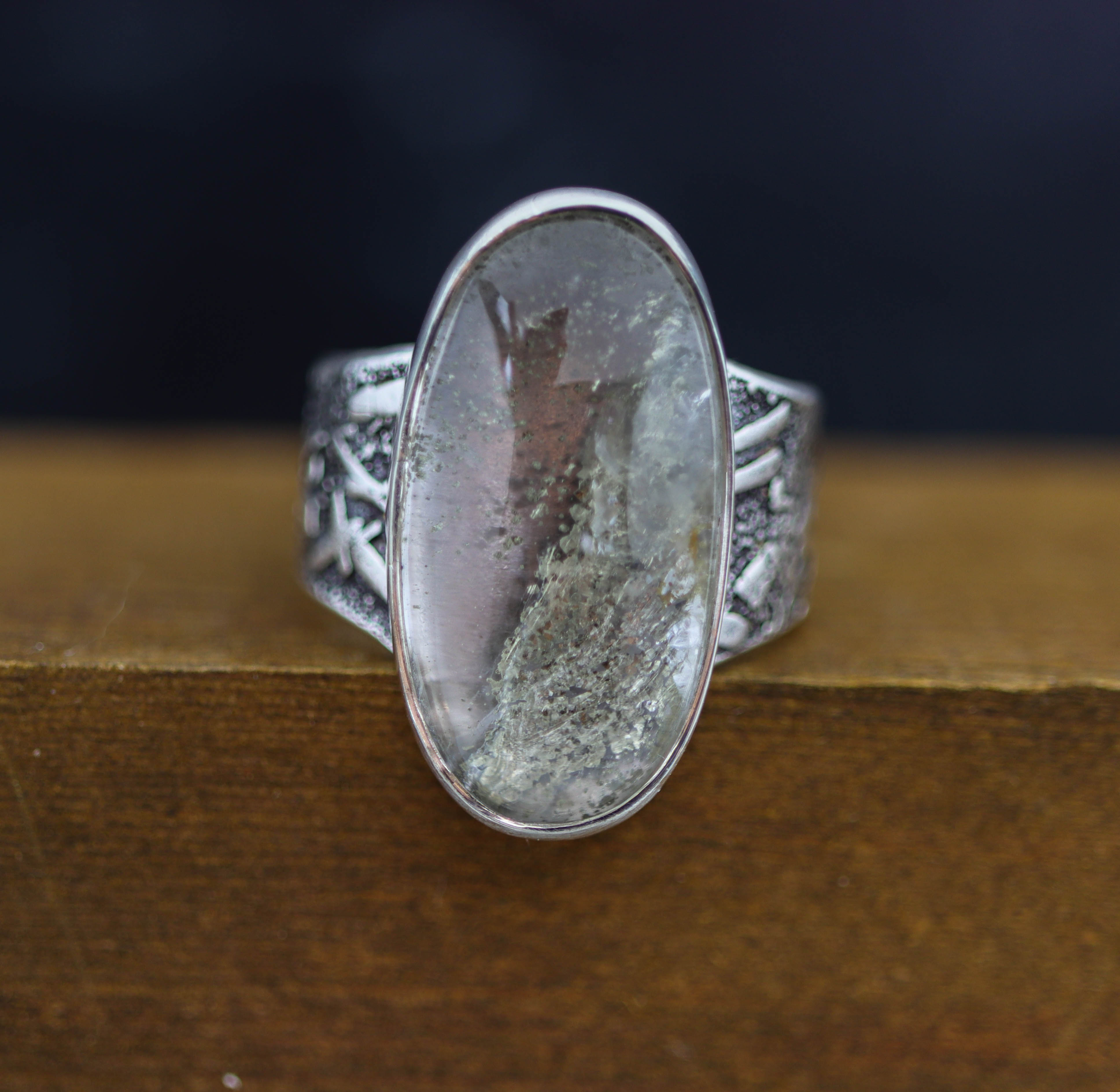 Marcasite Quartz Sterling Silver Wide Band Ring