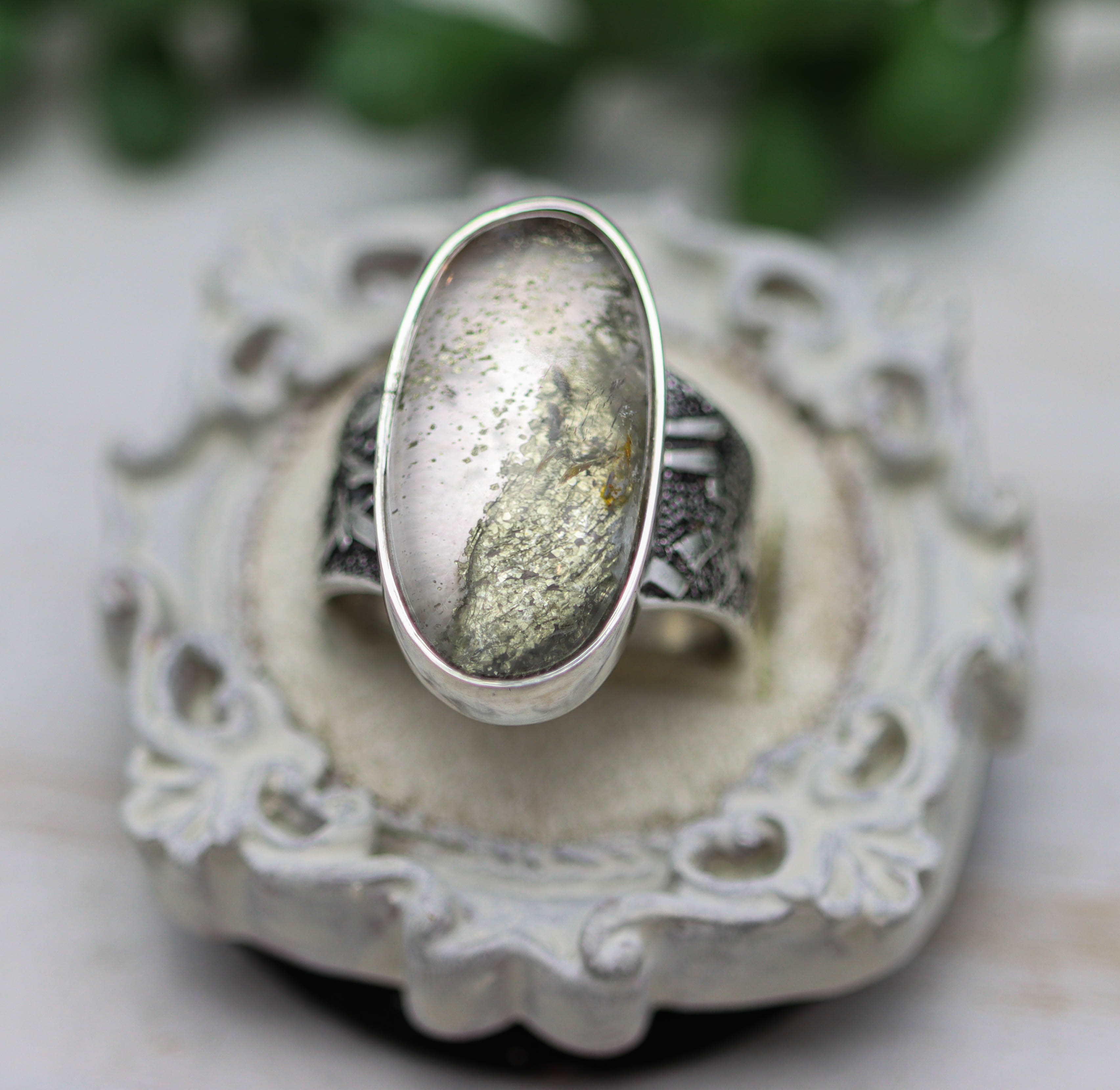 Marcasite Quartz Sterling Silver Wide Band Ring