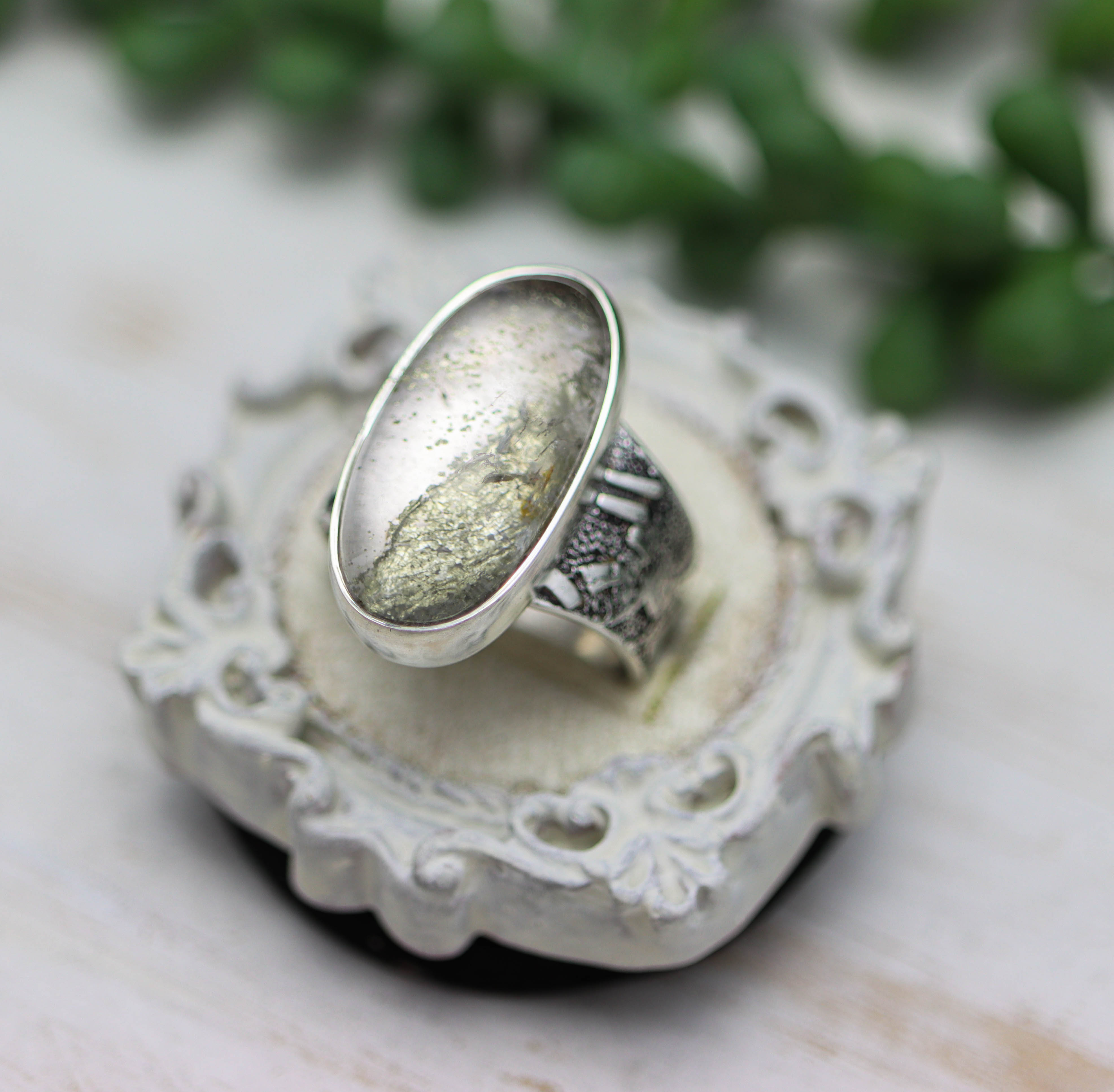 Marcasite Quartz Sterling Silver Wide Band Ring