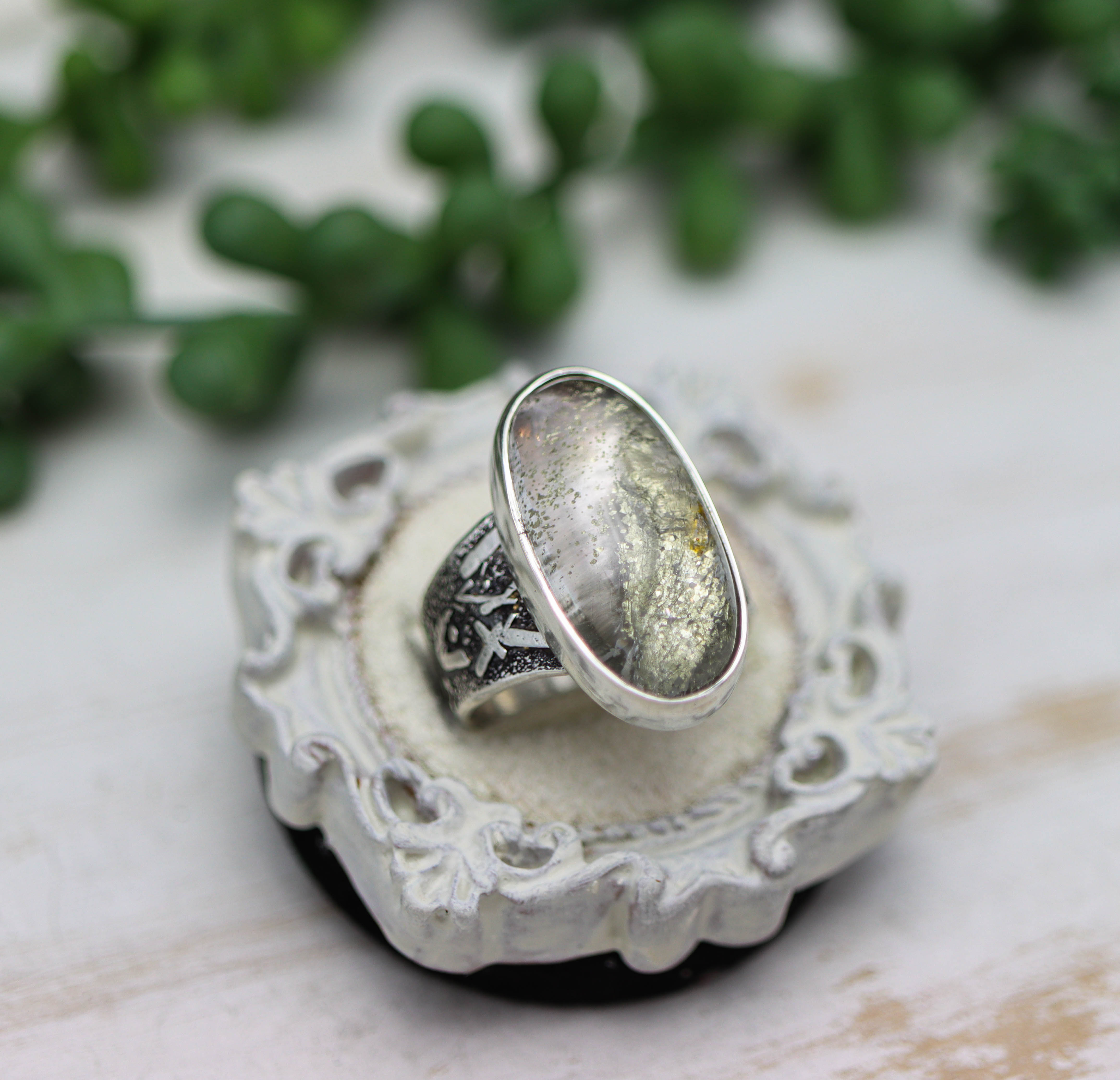Marcasite Quartz Sterling Silver Wide Band Ring