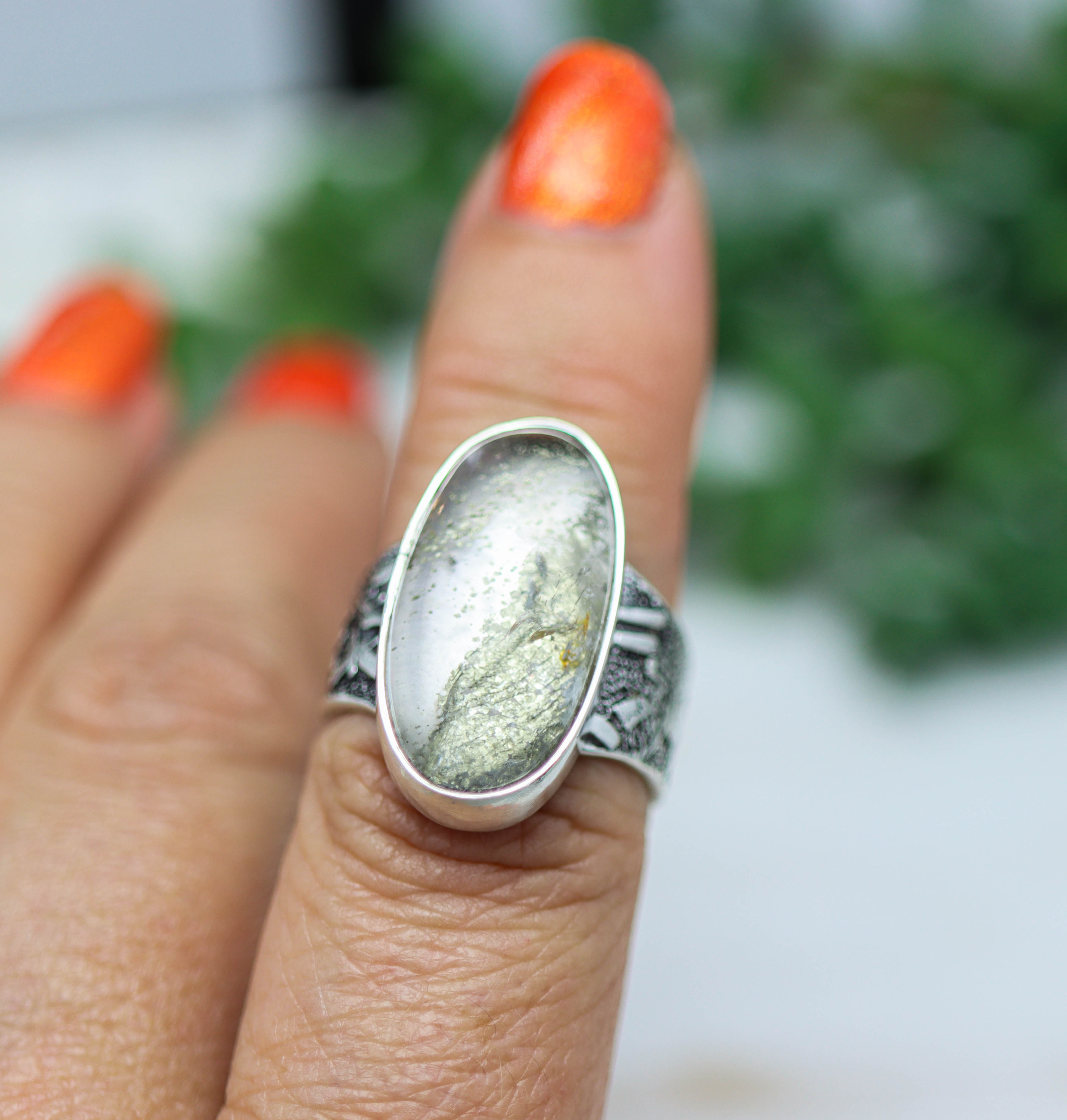 Marcasite Quartz Sterling Silver Wide Band Ring