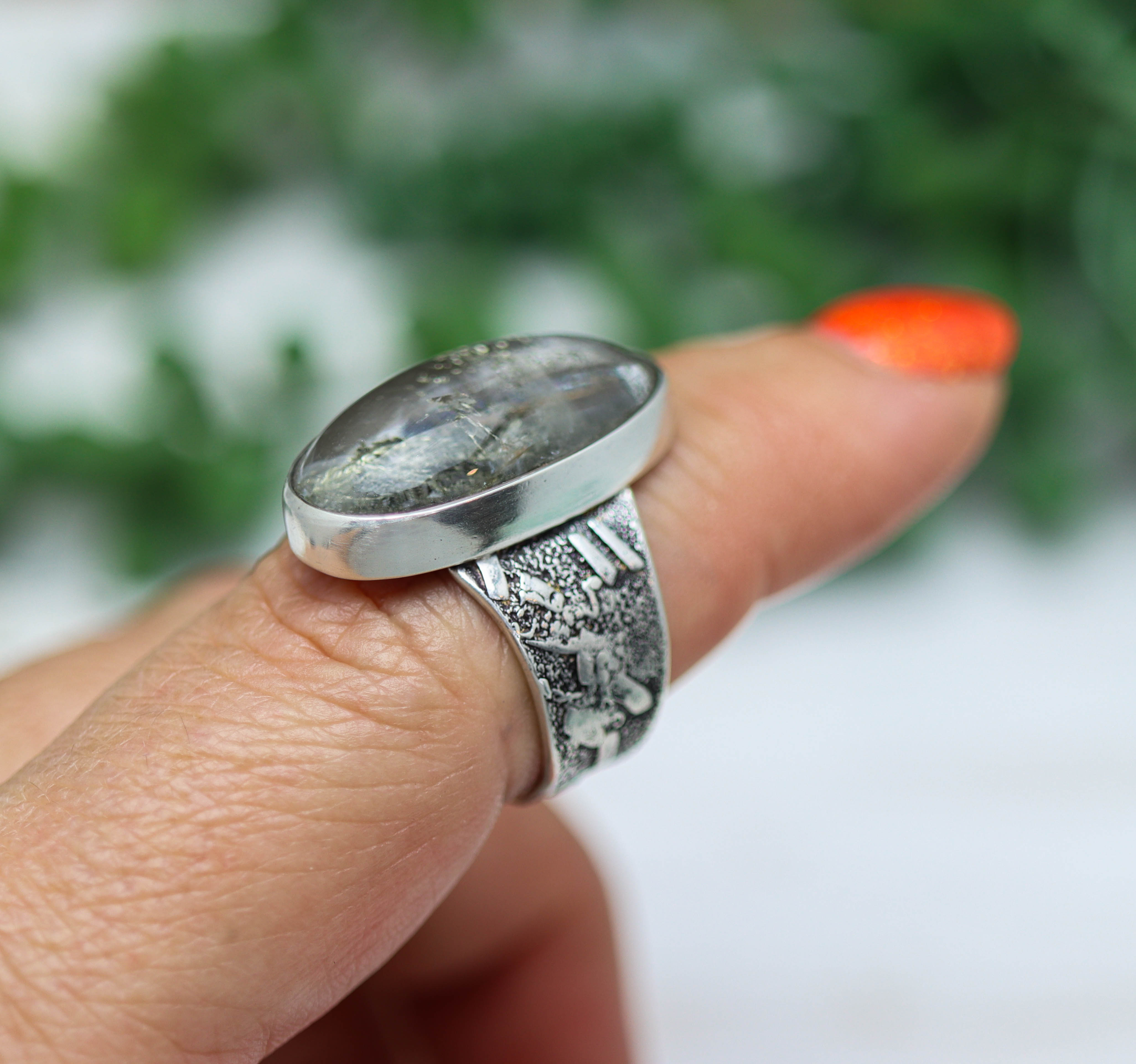 Marcasite Quartz Sterling Silver Wide Band Ring