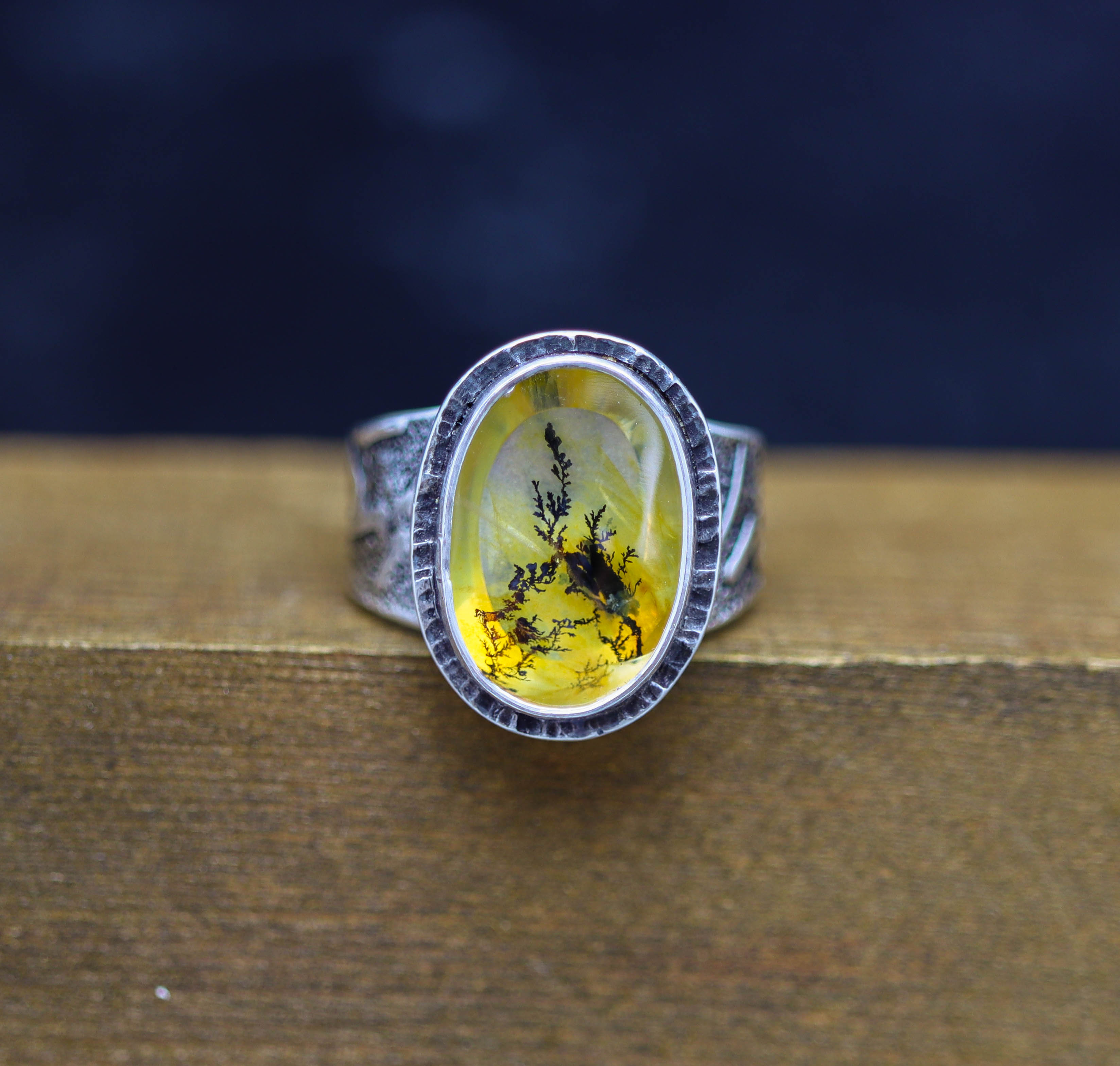 Dendritic Quartz Sterling Silver Wide Band Ring