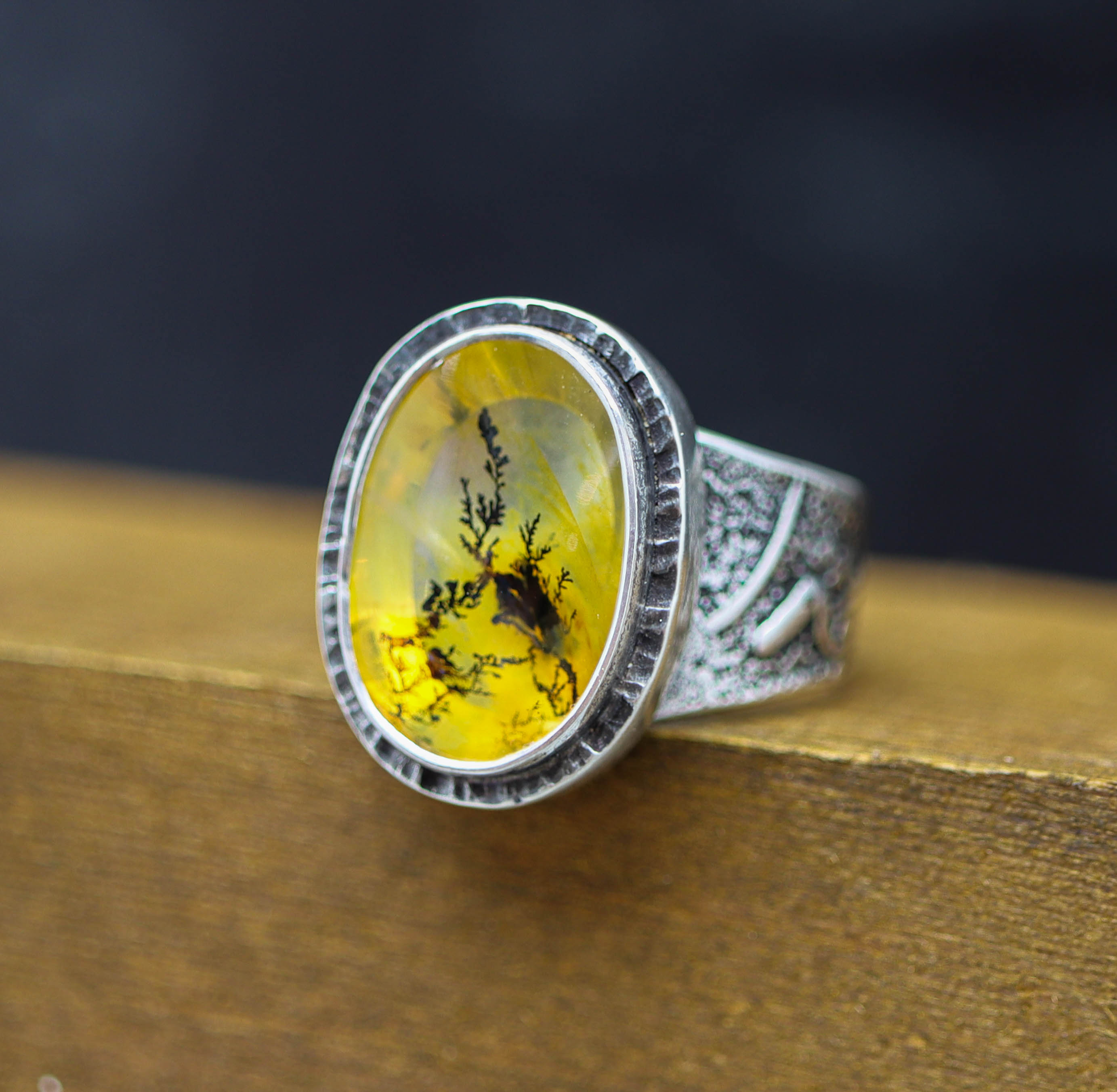 Dendritic Quartz Sterling Silver Wide Band Ring