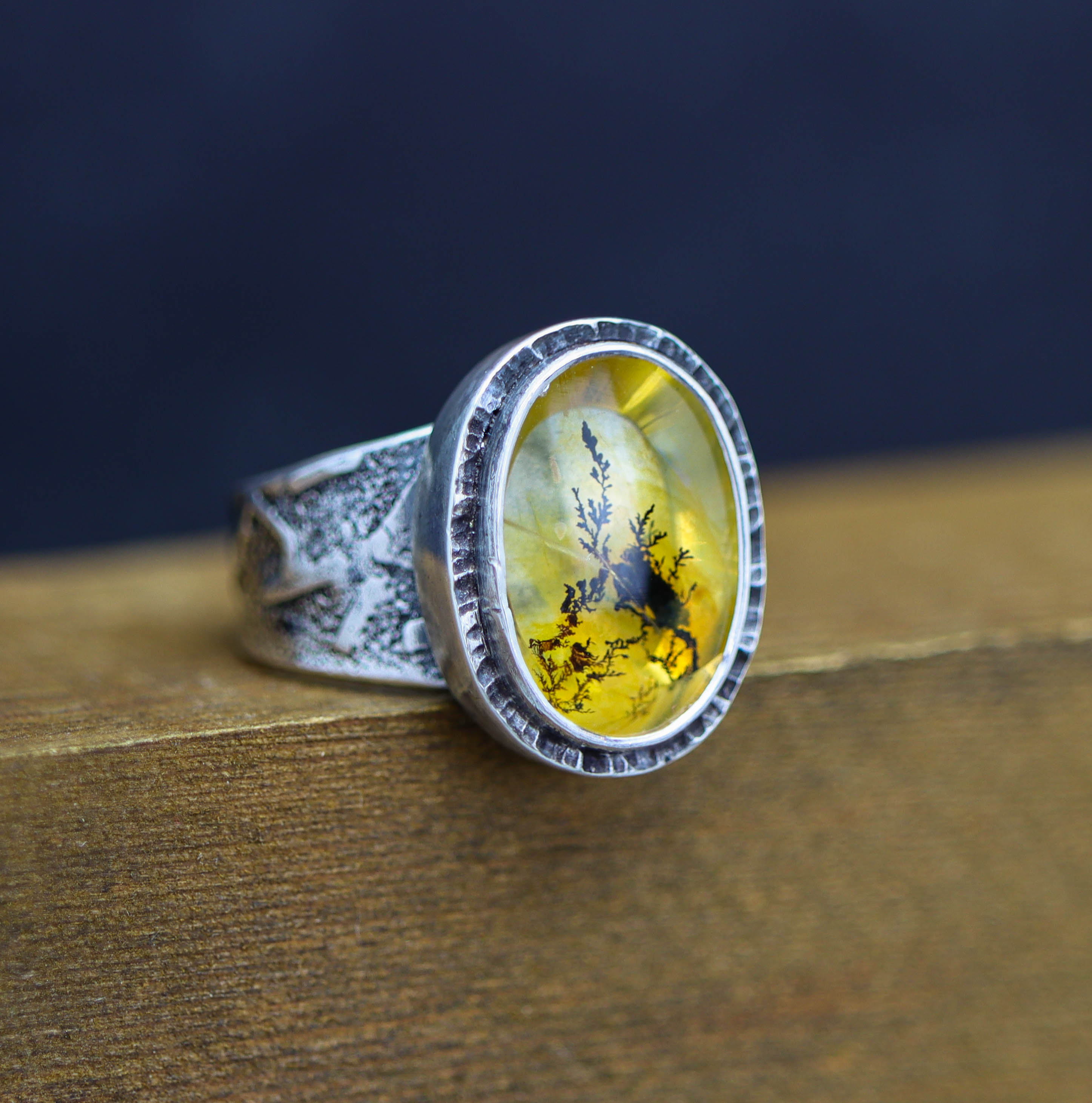 Dendritic Quartz Sterling Silver Wide Band Ring