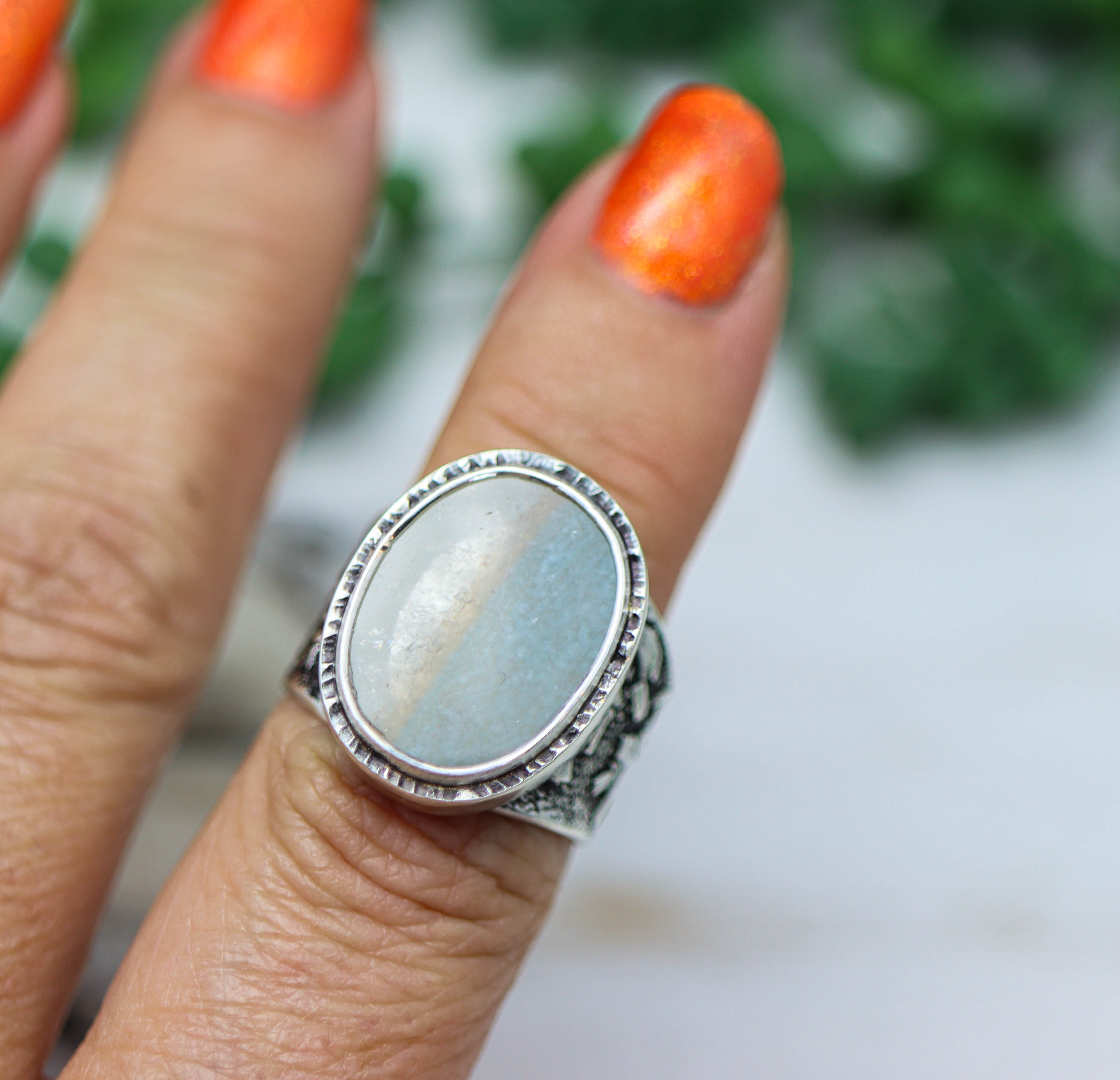Gilalite Quartz Sterling Silver Wide Band Ring