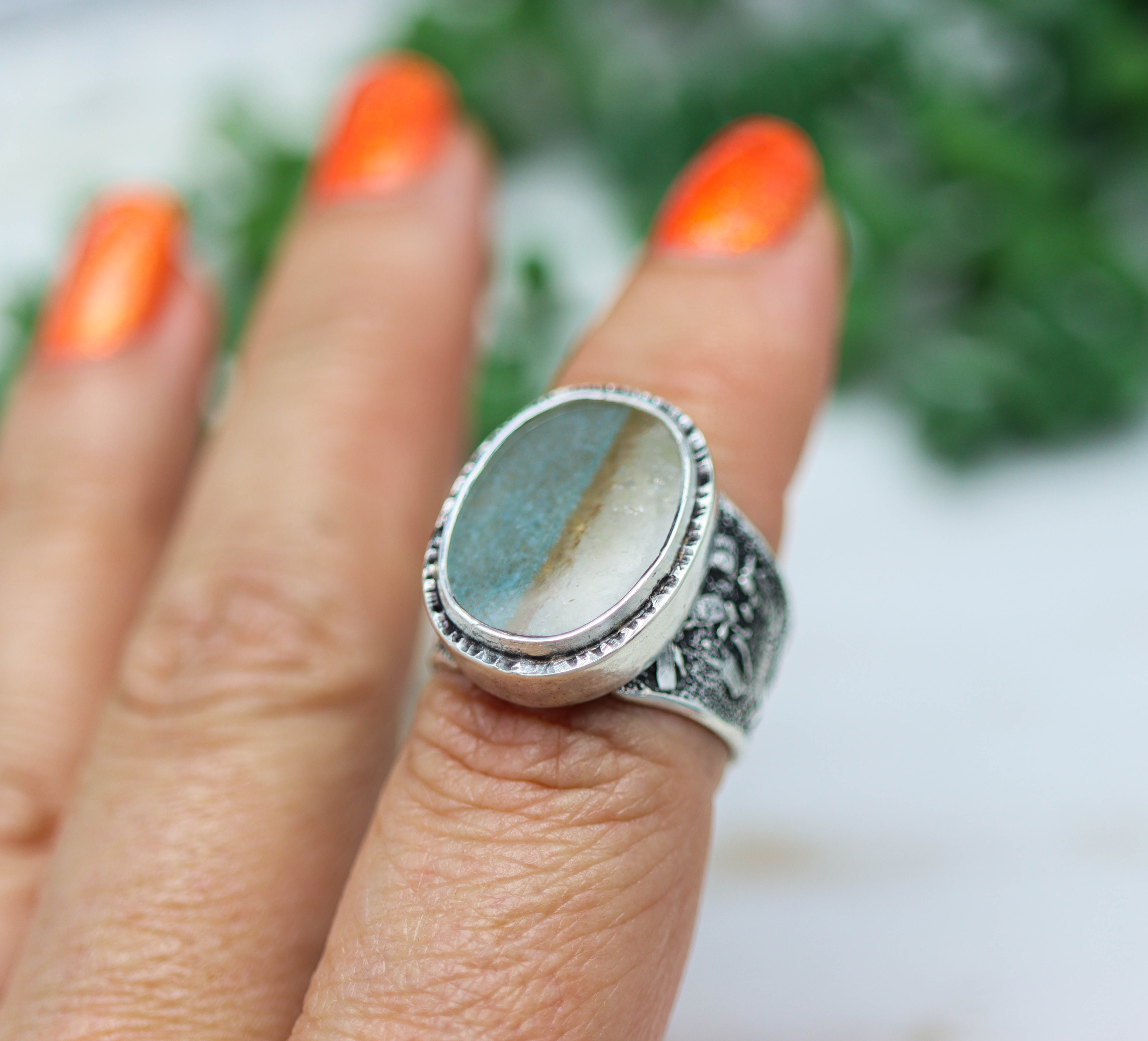 Gilalite Quartz Sterling Silver Wide Band Ring